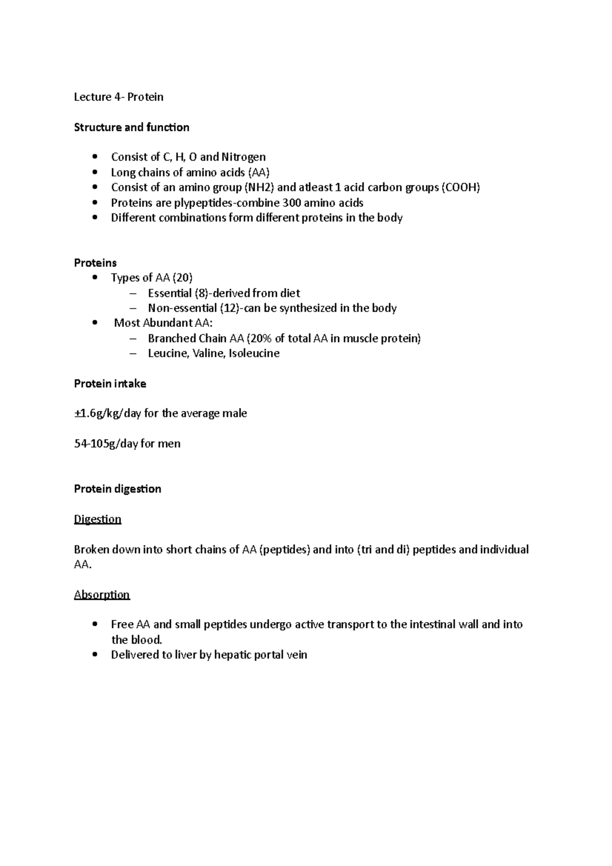Lecture 4 Notes-Protein - Lecture 4- Protein Structure and function ...