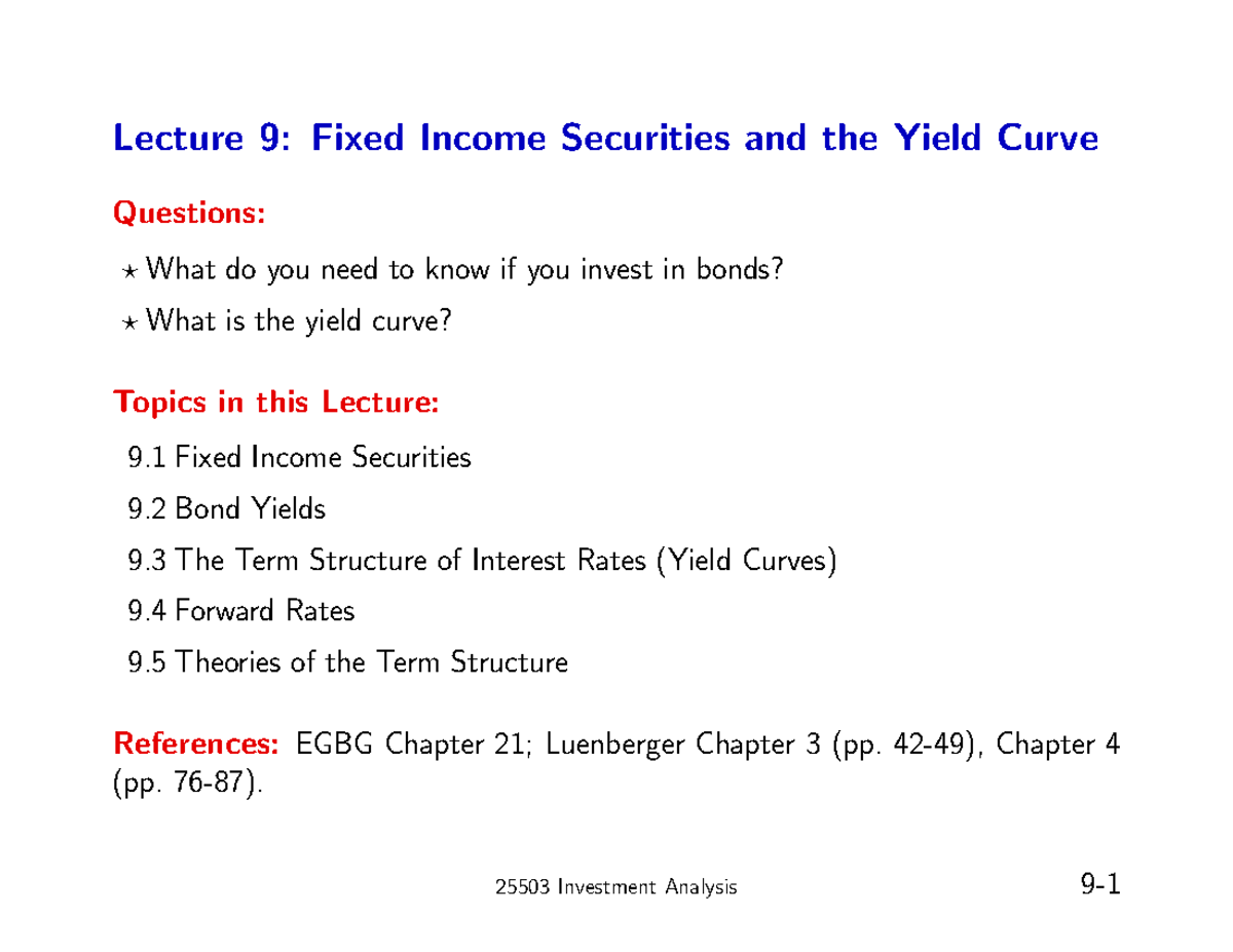 Lecture 9-Slides - Investment Analysis - Lecture 9: Fixed Income ...
