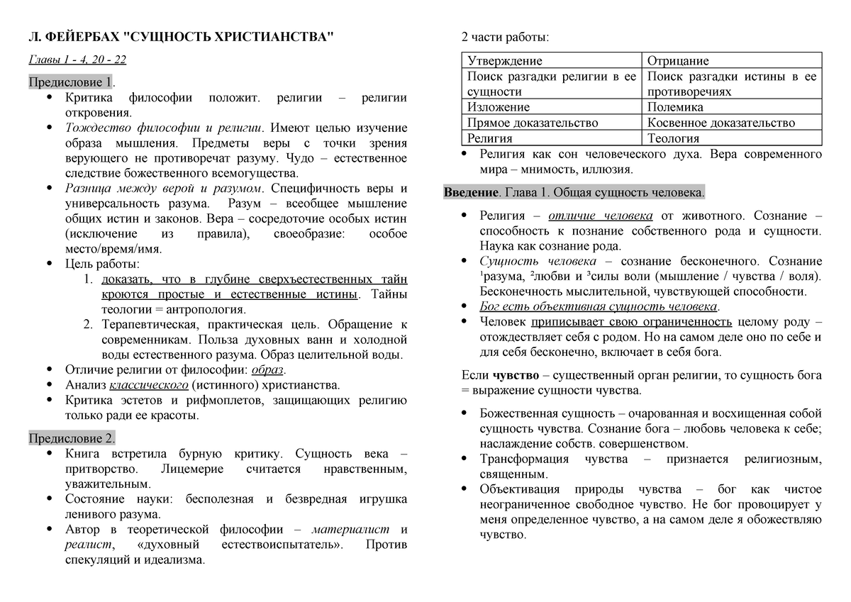 Фейербах Конспект - Конспект работы Фейербаха - Л. ФЕЙЕРБАХ "СУЩНОСТЬ  ХРИСТИАНСТВА" Главы - Studocu