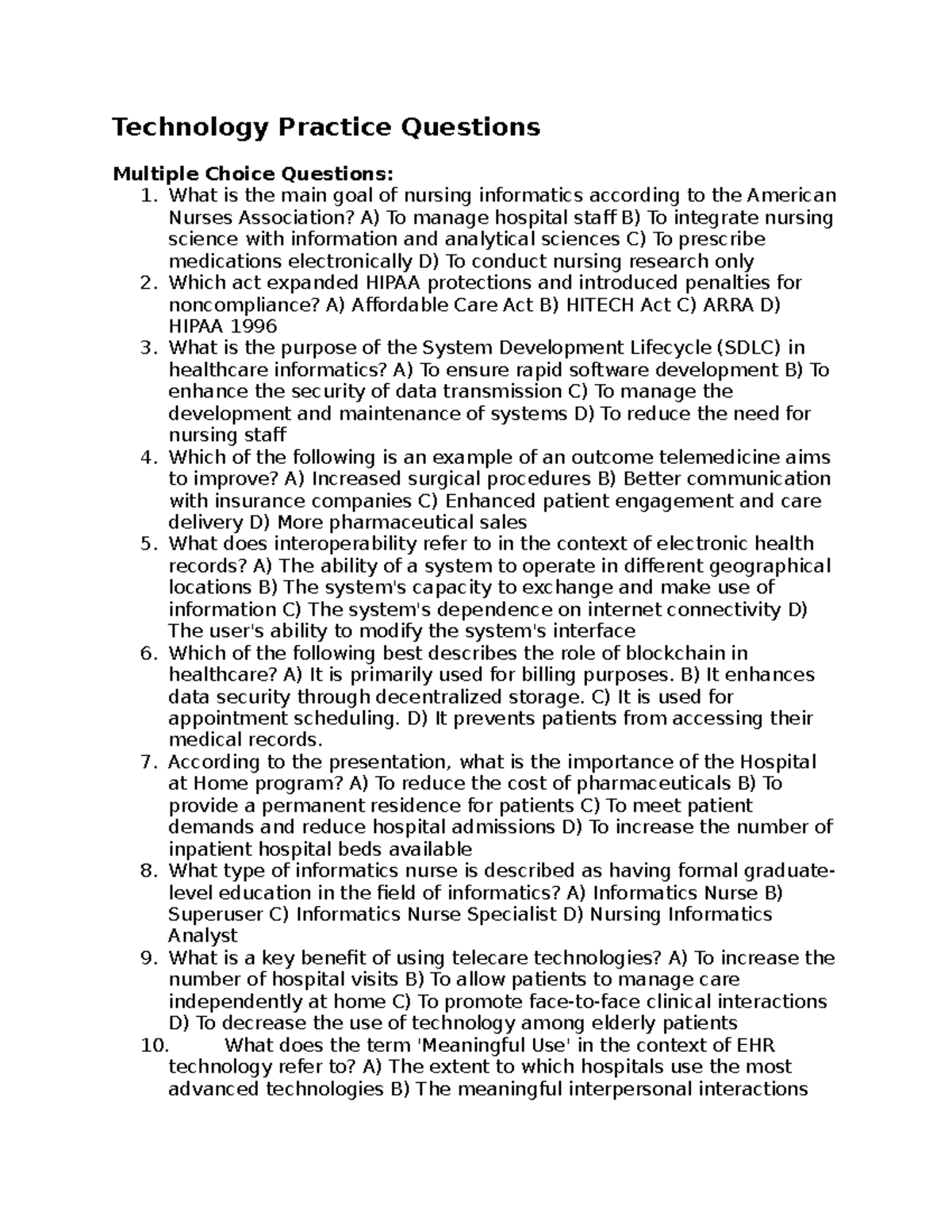 Exam 3 Practice questions - Technology Practice Questions Multiple ...