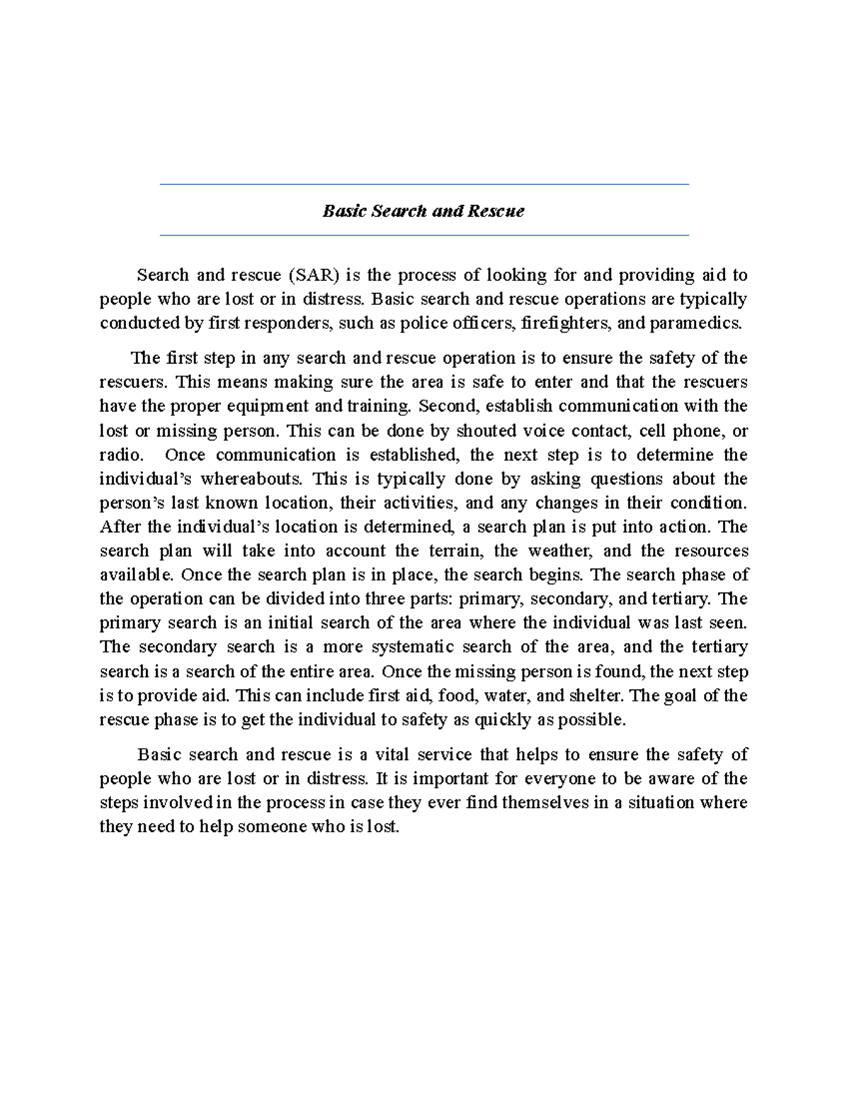 Basic Search and Rescue - Basic Search and Rescue Search and rescue ...