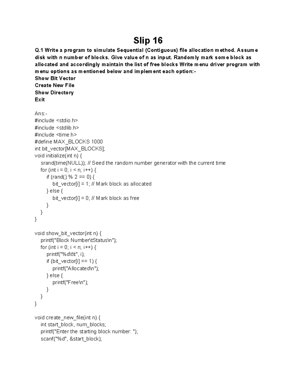 OS slips 1630 practical material Slip 16 Q Write a program to