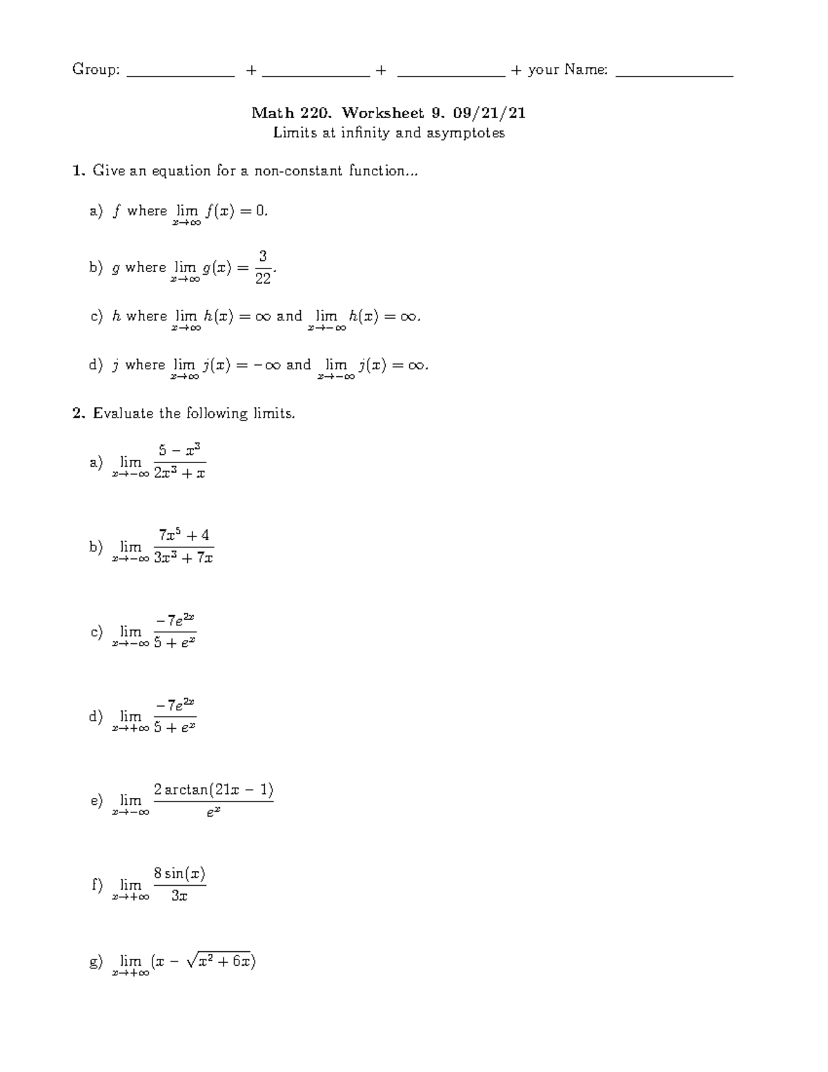 WS09WS09 worksheet practice - Group: + + + your Name: Math 220 ...