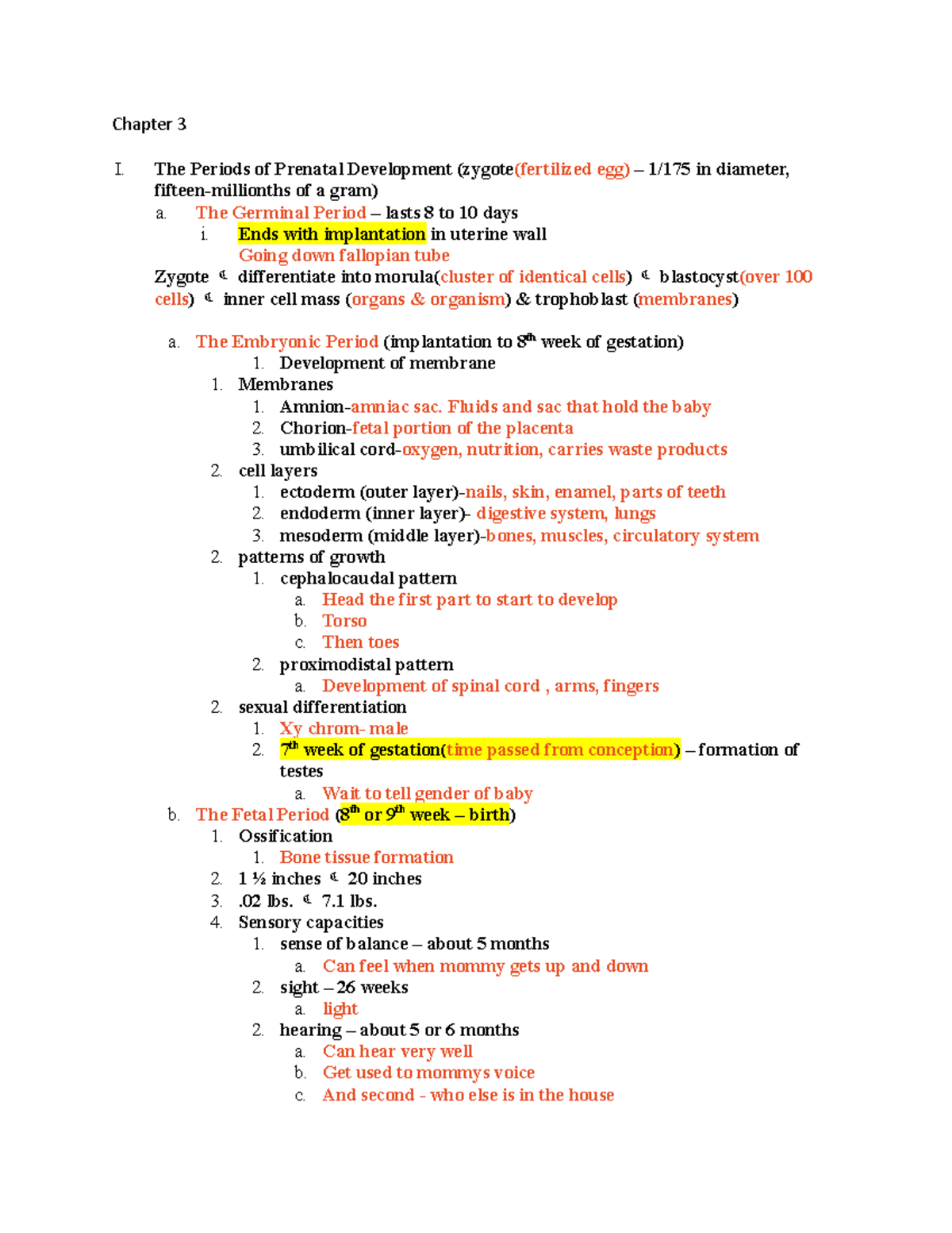 Psy 350 ch3 - Lecture notes 3 - Chapter 3 I. The Periods of Prenatal ...