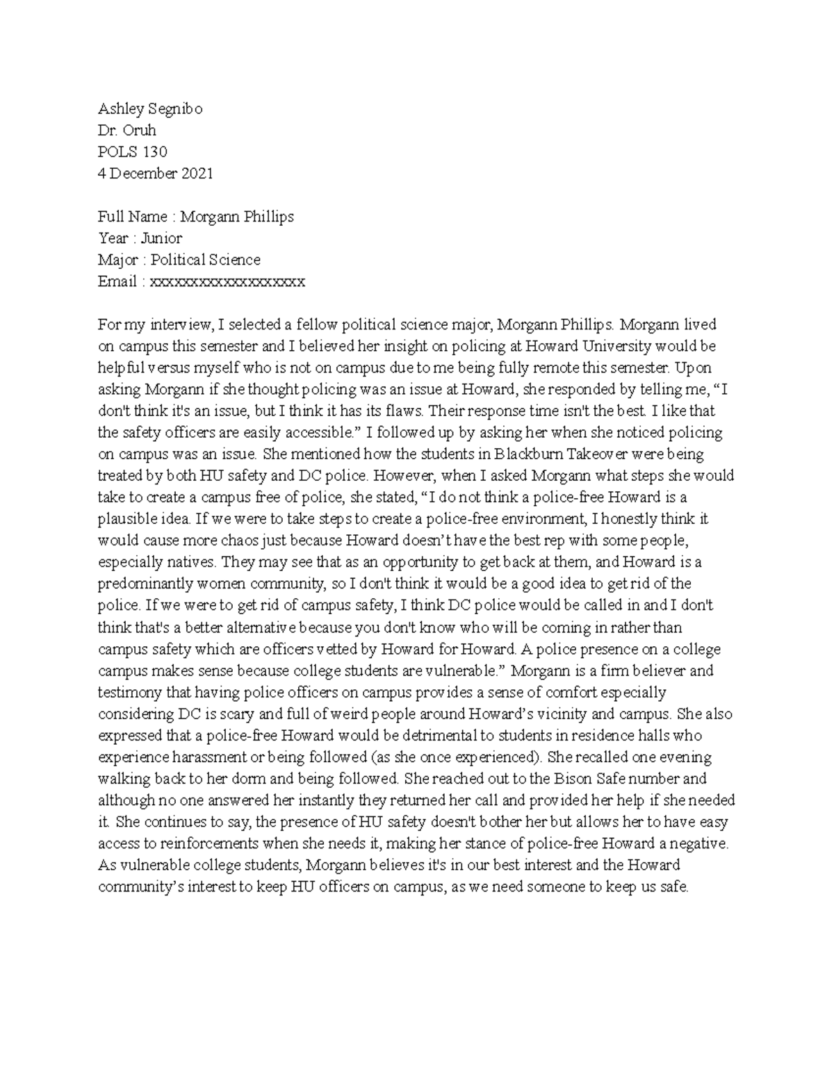 EC Disability-2 - An interview essay based on if police should be armed ...