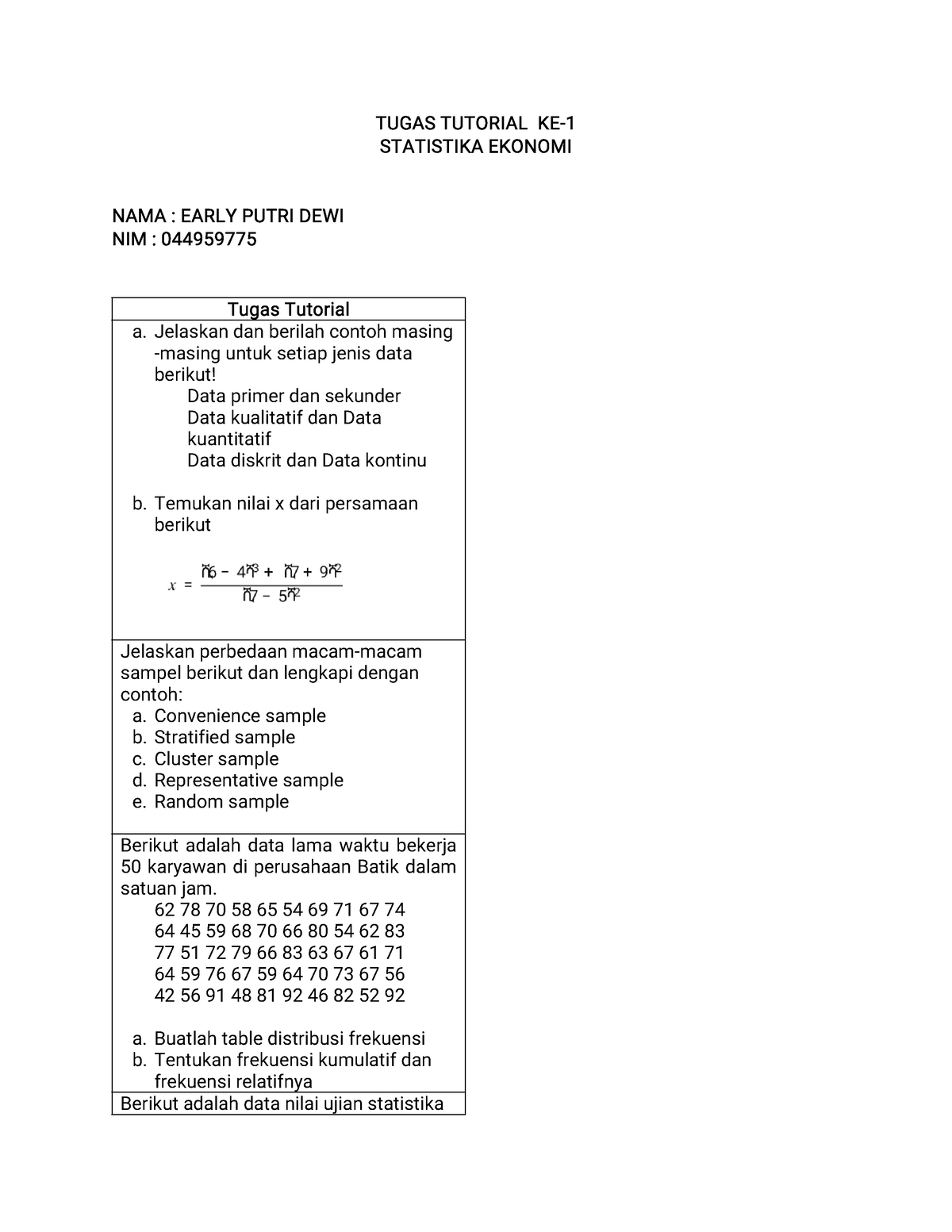 (SE) Early Tugas Tutorial ESPA4123 KE 1 - TUGAS TUTORIAL KE- 1 ...