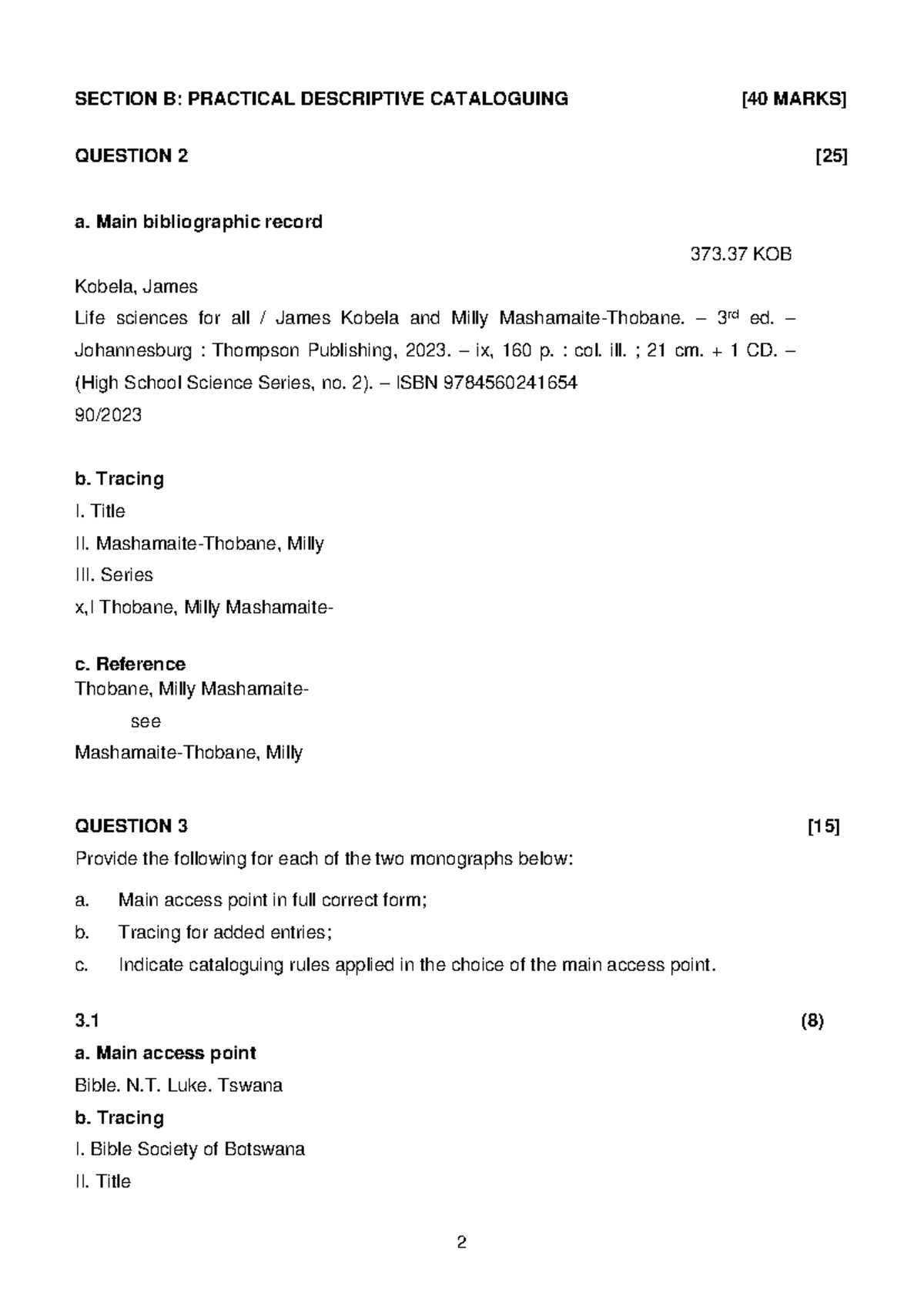 AIS2601 Exam OCT 2023 Mock Exam Memo - 2 SECTION B: PRACTICAL ...