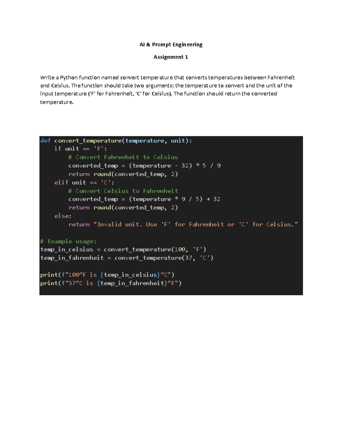 Assignment 1 - Huvbbtyjo - AI & Prompt Engineering Assignment 1 Write a ...
