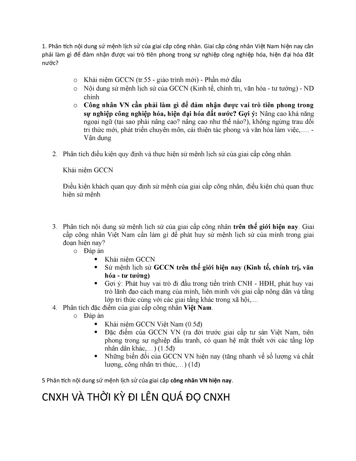 Câu hỏi và đáp án tổng quát Cnxhkh Phân tch n i dung sộ ứ m nh l ch sệ ị ử c a giai câấp công