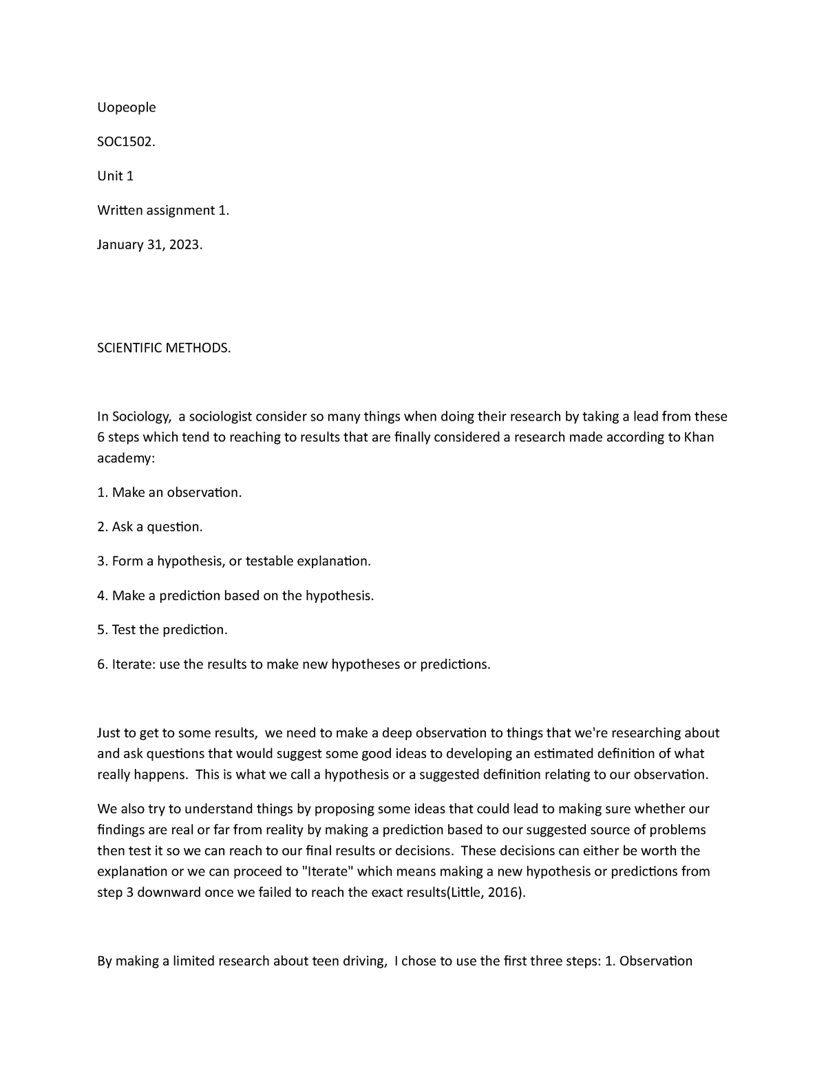 Scientific Research SOC 1502-UNIT1 - Uopeople SOC1502. Unit 1 Written ...