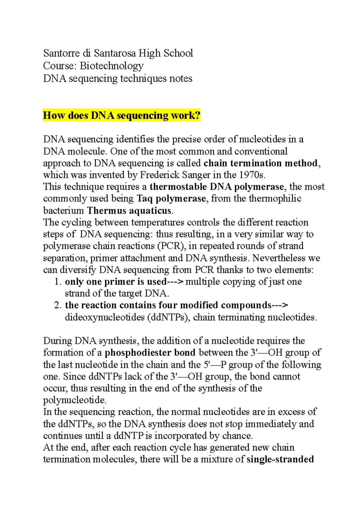 DNA sequencing techniques notes - Santorre di Santarosa High School ...