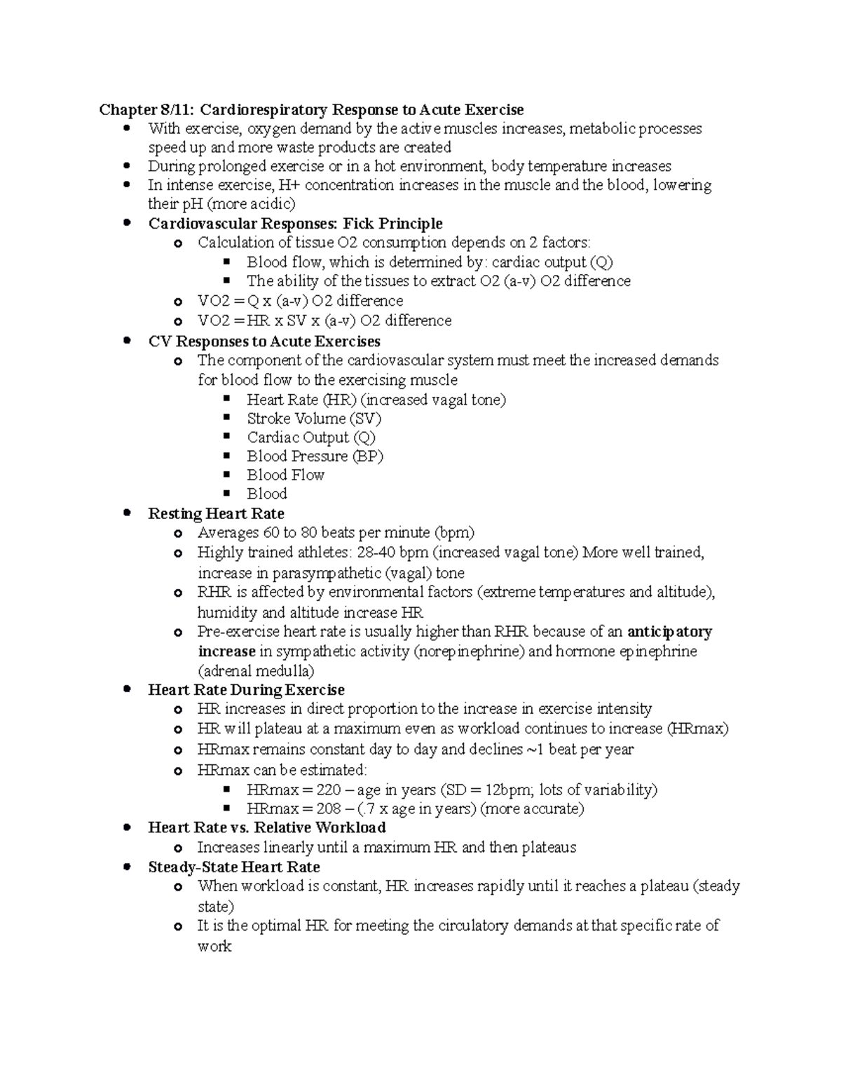 Chapter 8 11 - Lecture notes 8 - Chapter 8/11: Cardiorespiratory ...