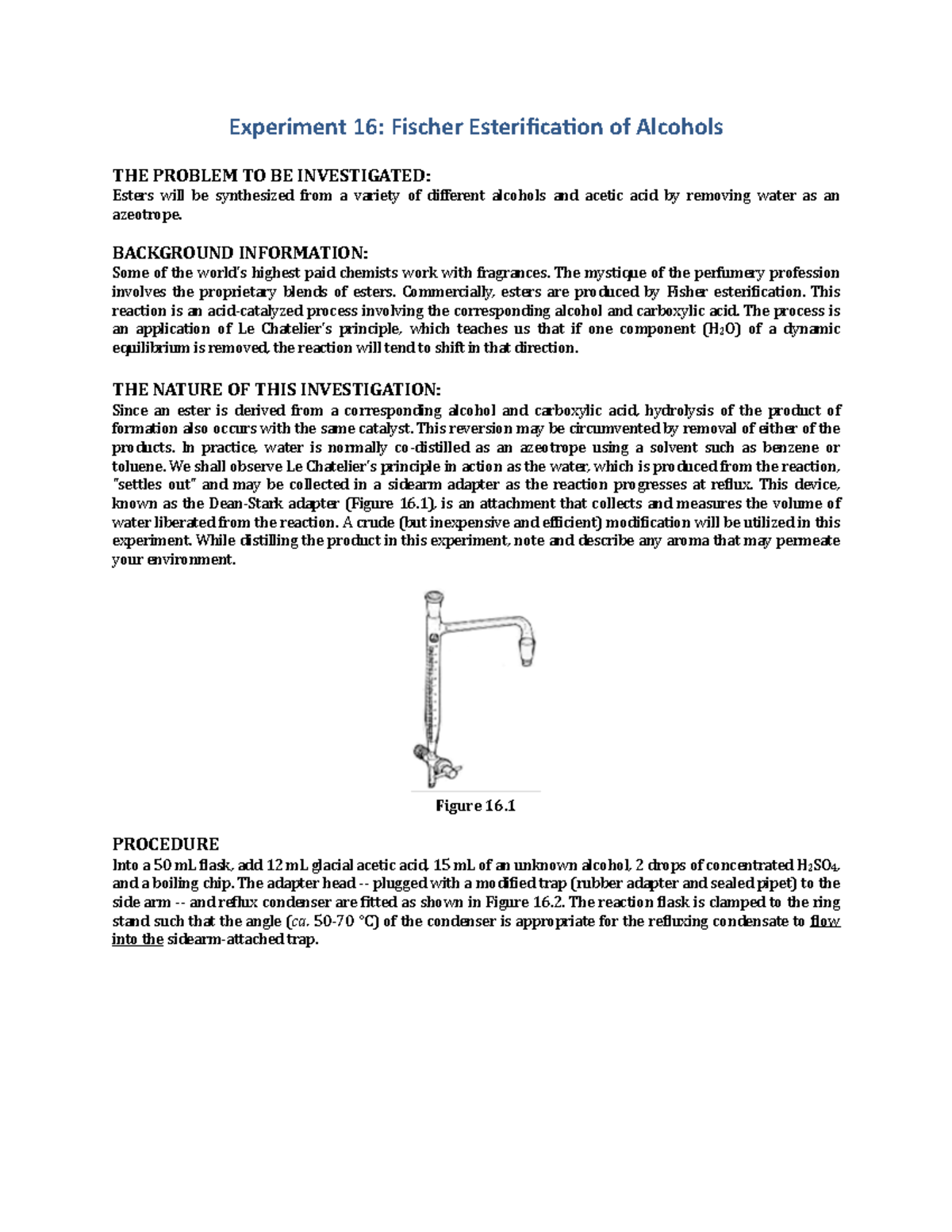 Fischer Esterification - BACKGROUND INFORMATION: Some of the world's ...