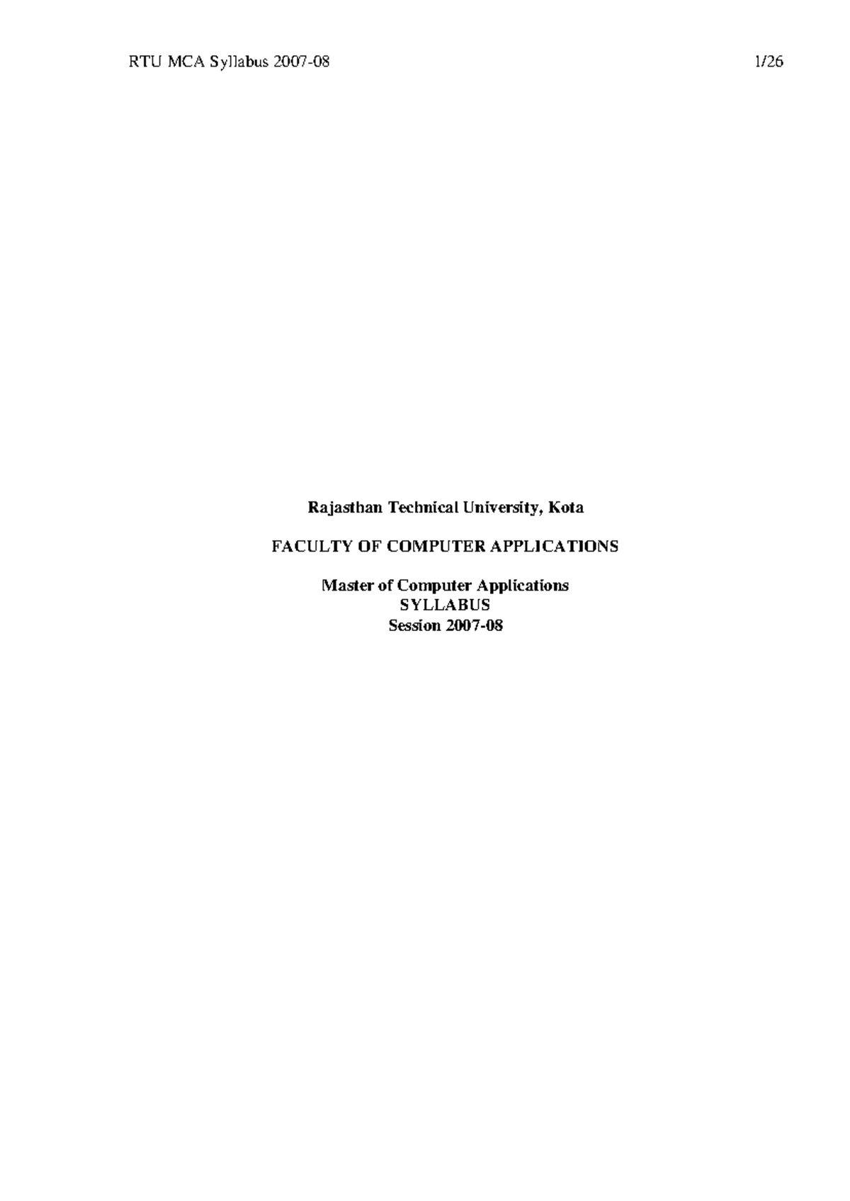 Completed MCA Syllabus for 07-08 1 1-11 - Rajasthan Technical ...