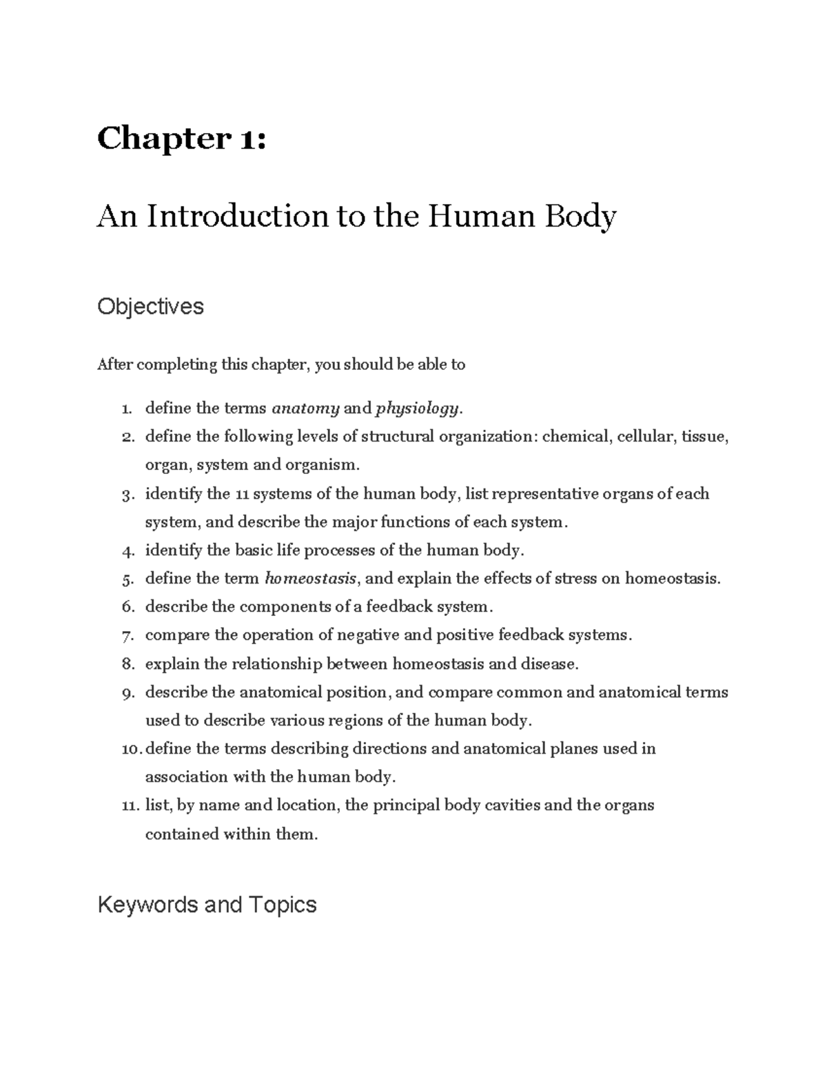 BIOL 235 Chapter 1 Notes - Chapter 1: An Introduction To The Human Body ...