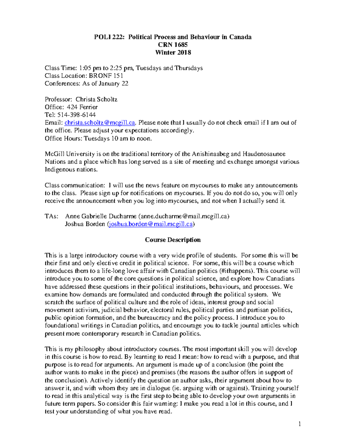 POLI222 syllabus W18 - Summary Political Process and Behaviour in ...