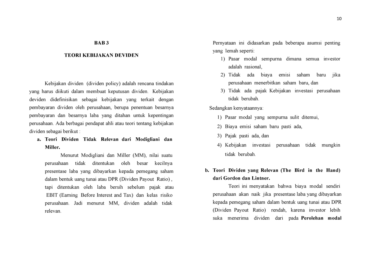 BAB 3 Tentang Teori Kebijakan Dividen - BAB 3 TEORI KEBIJAKAN DEVIDEN ...