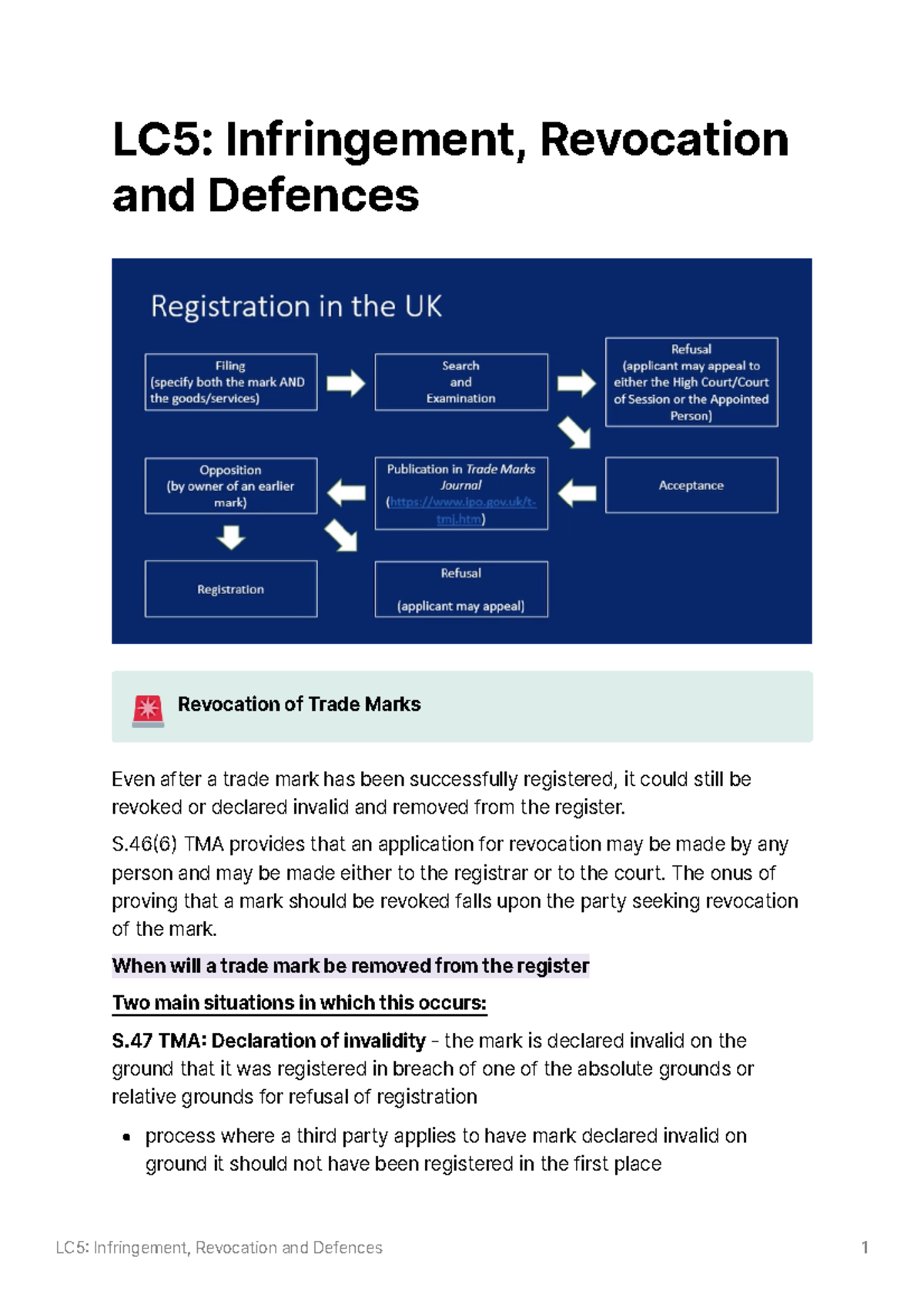 LC5 trademark Infringement Revocation and Defences NOTES AND TUTORIAL ...