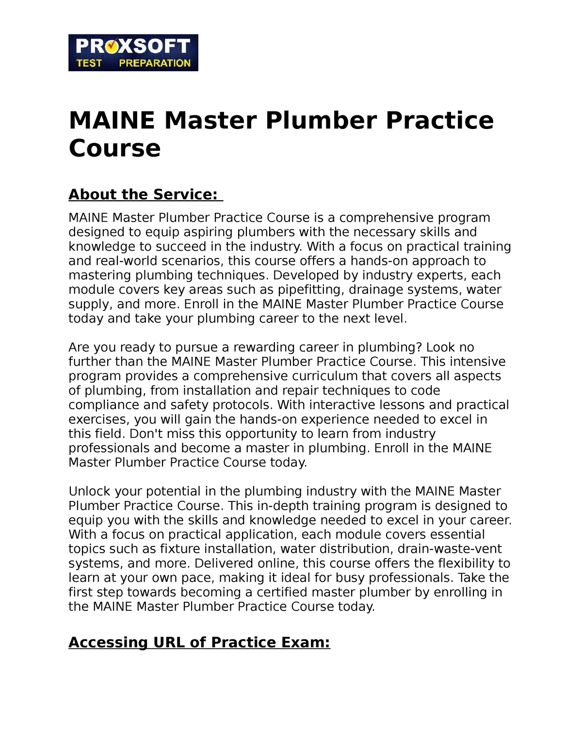 Maine plumber installer license prep class free