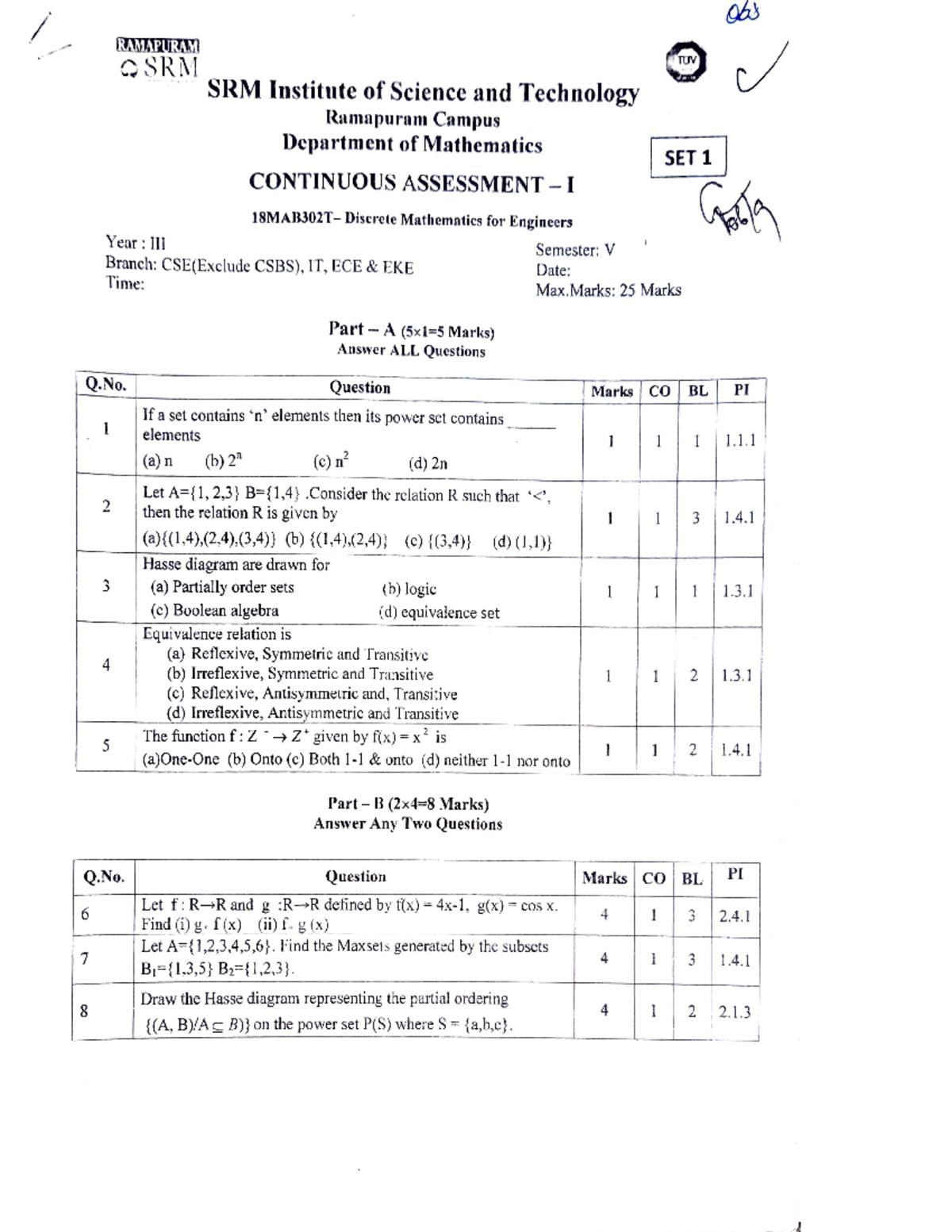 Ct1 paper - oas RAMAPURAM SRM TUV John SRM Institute of Science and ...