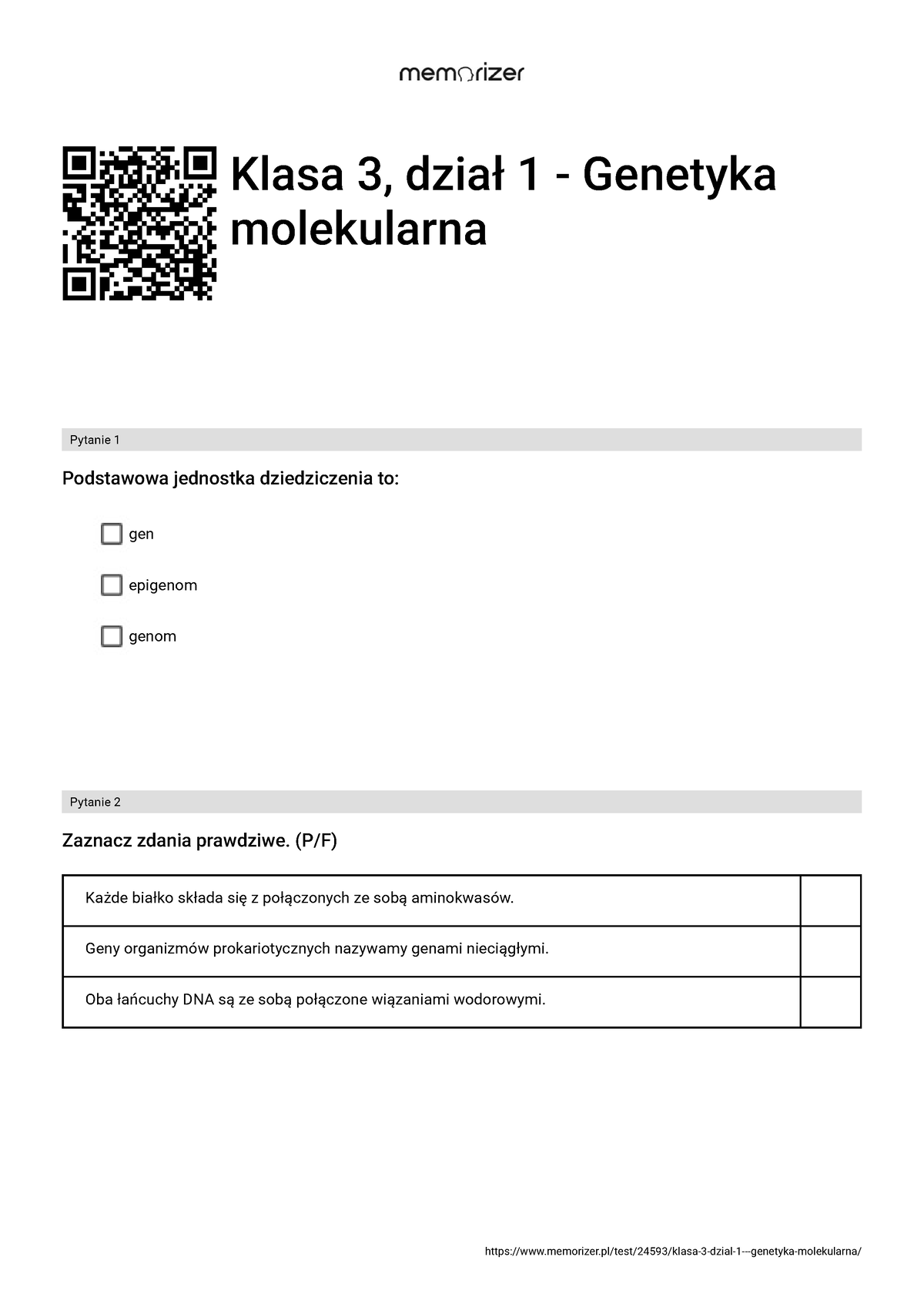 Klasa 3, Dział 1 - Genetyka Molekularna - RozwiĄŻ - Klasa 3, Dział 1 ...