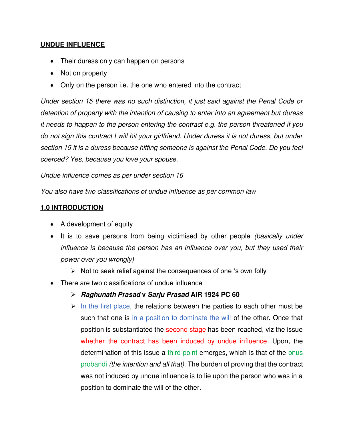 undue influence essay questions