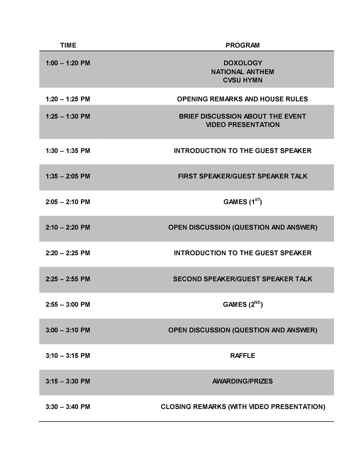 Virtual Webinar Sample Event Program FLOW TIME PROGRAM 1 00 1 20 