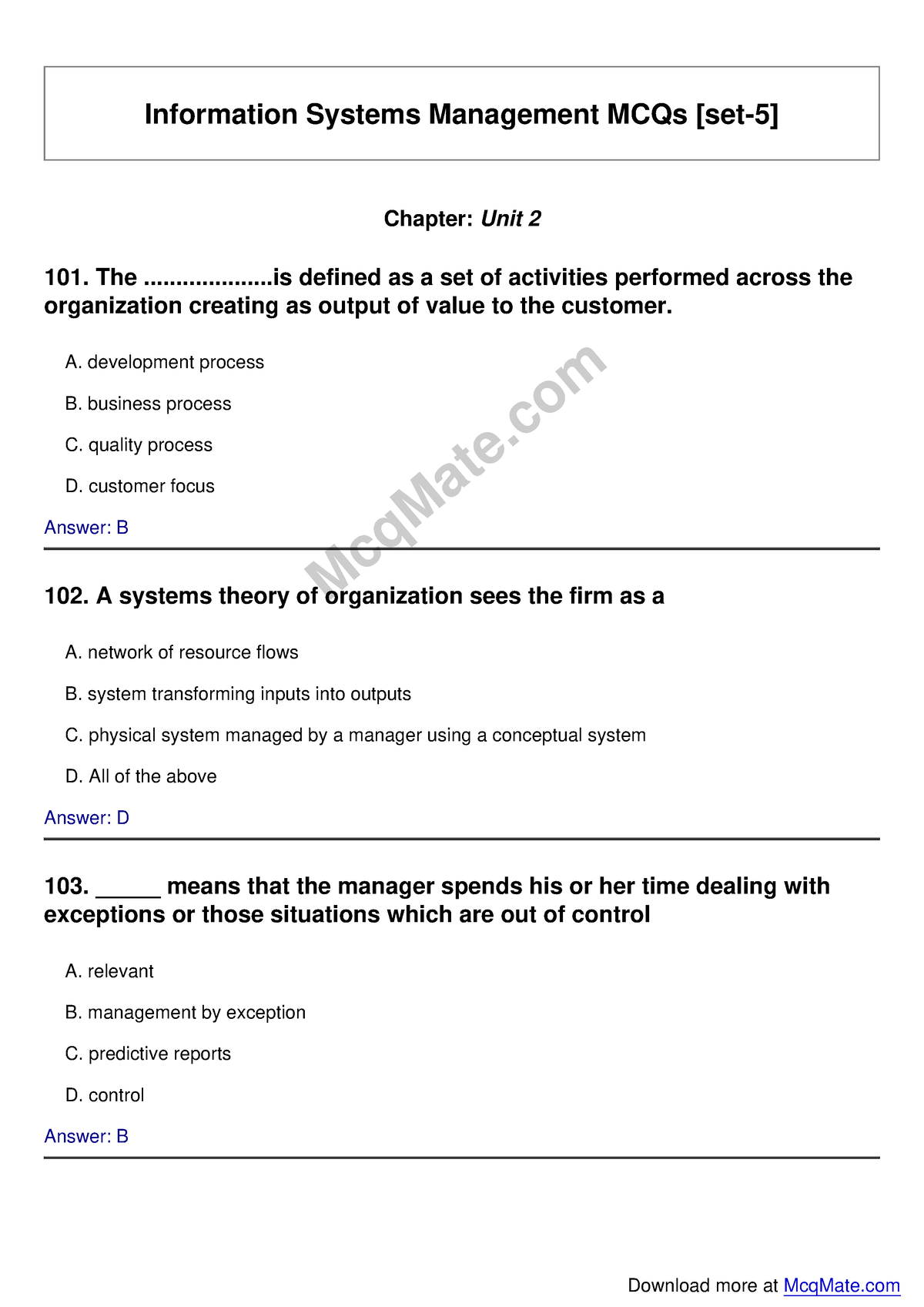 Information-systems-management Solved MCQs [set-5] Mcq Mate ...