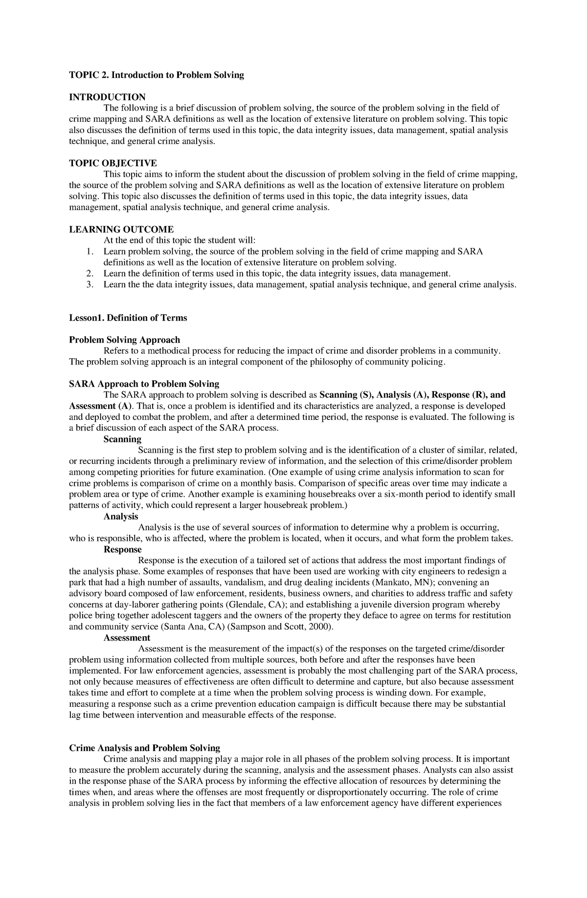 Topic 2 - STUDY WELL - TOPIC 2. Introduction to Problem Solving ...