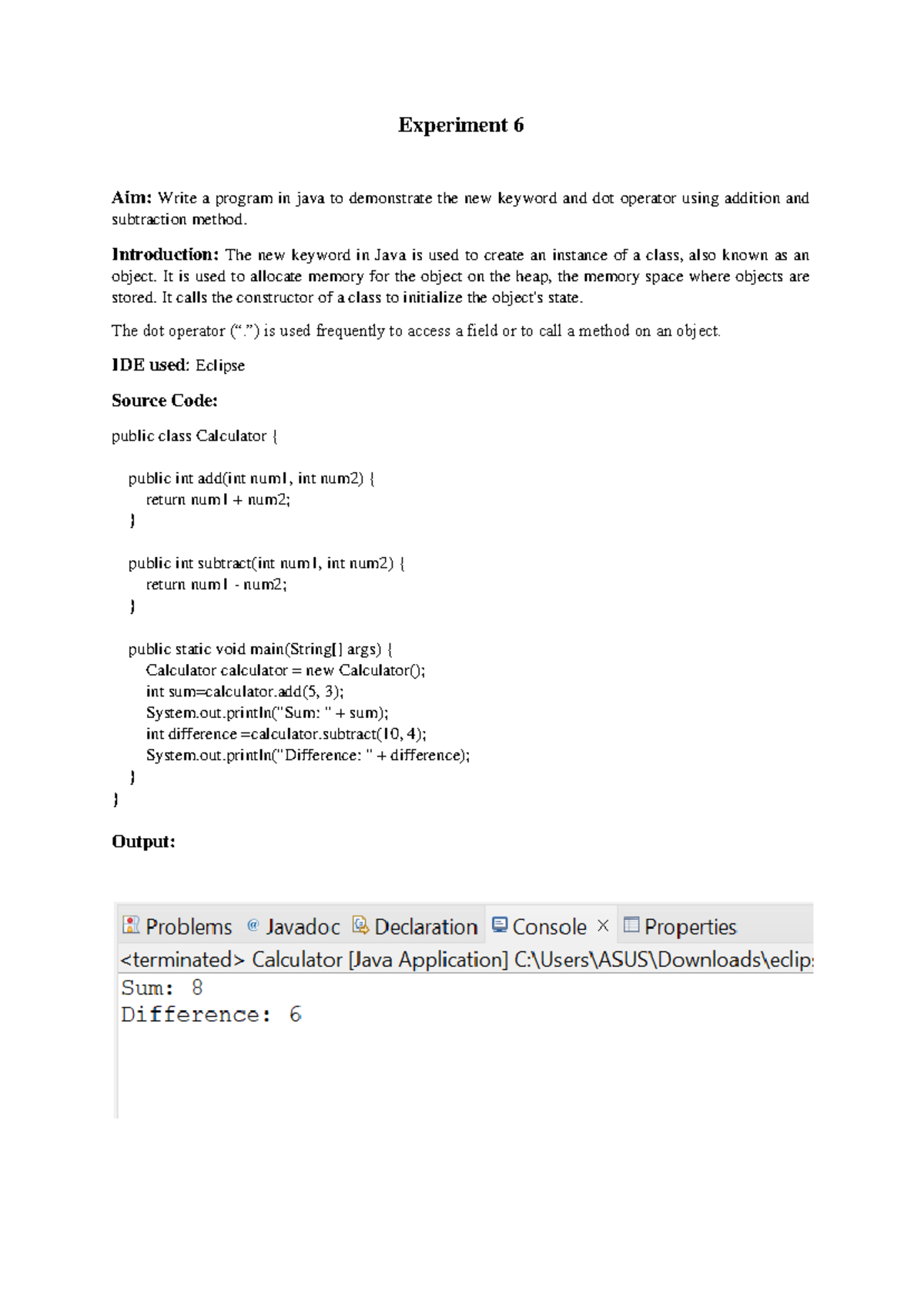 WT JAVA Programs - Experiment 6 Aim: Write a program in java to ...