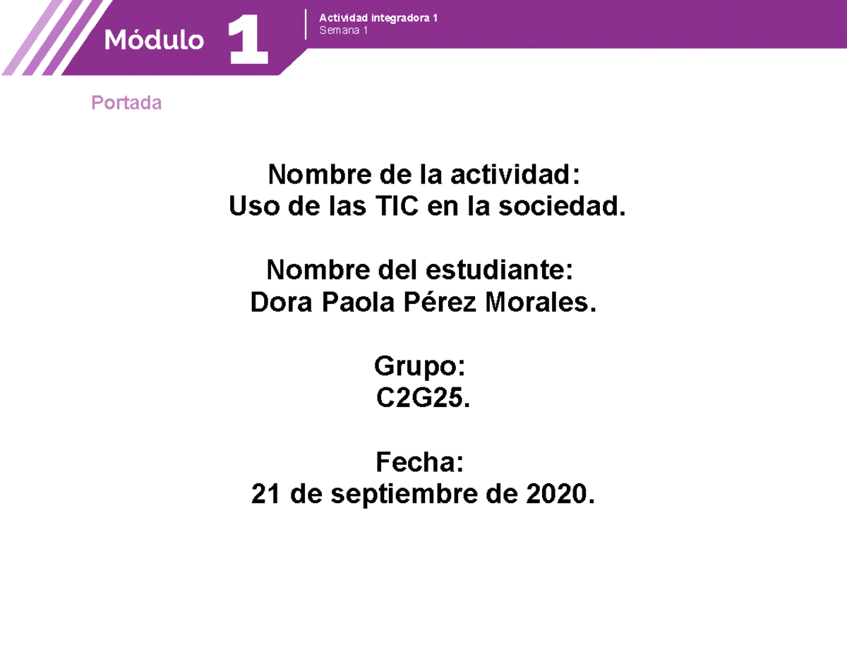 M01S1AI1 Actividad Integradora 1 Modulo 1 - Portada Nombre De La ...