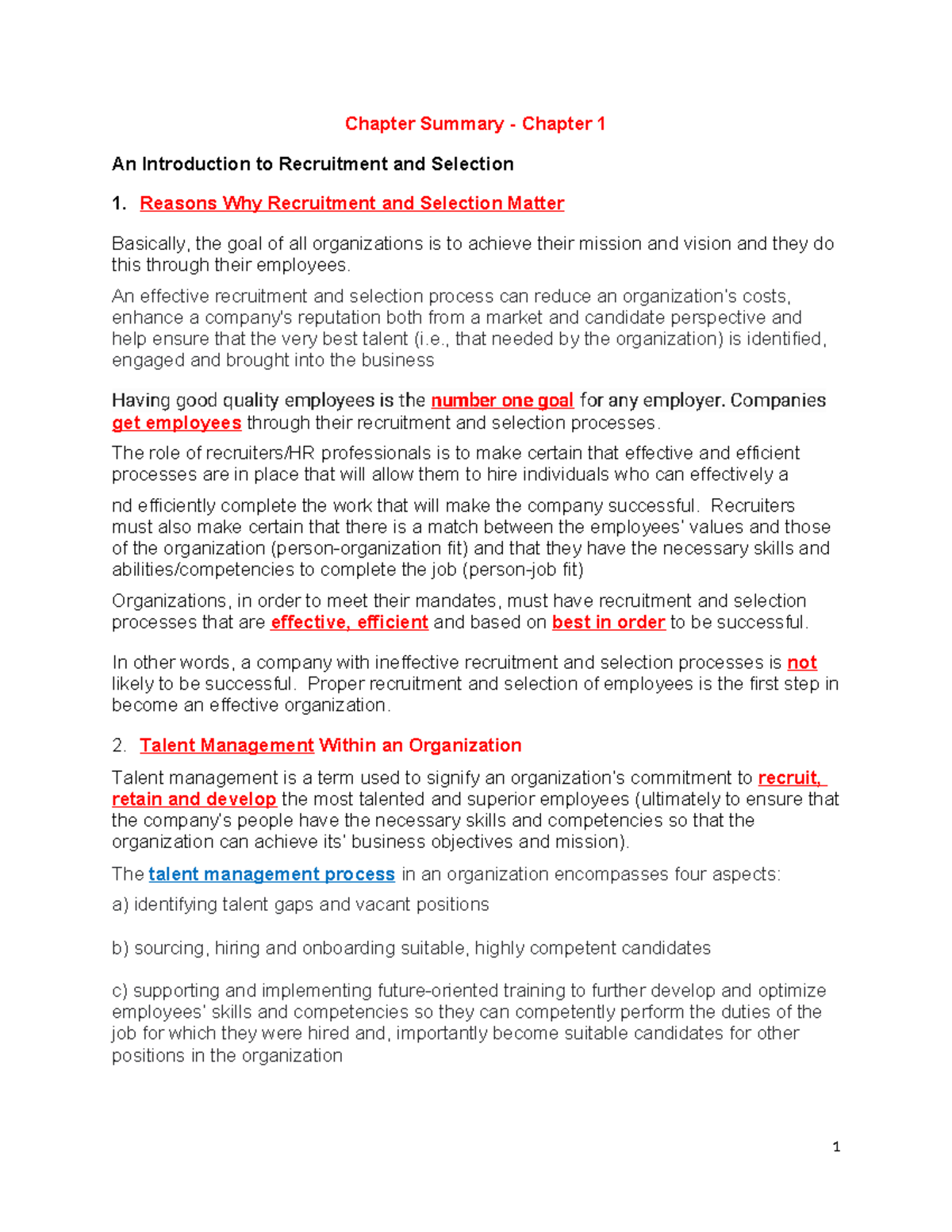 Chapter 1. Introduction to Recruitment - Chapter Summary - Chapter 1 An ...