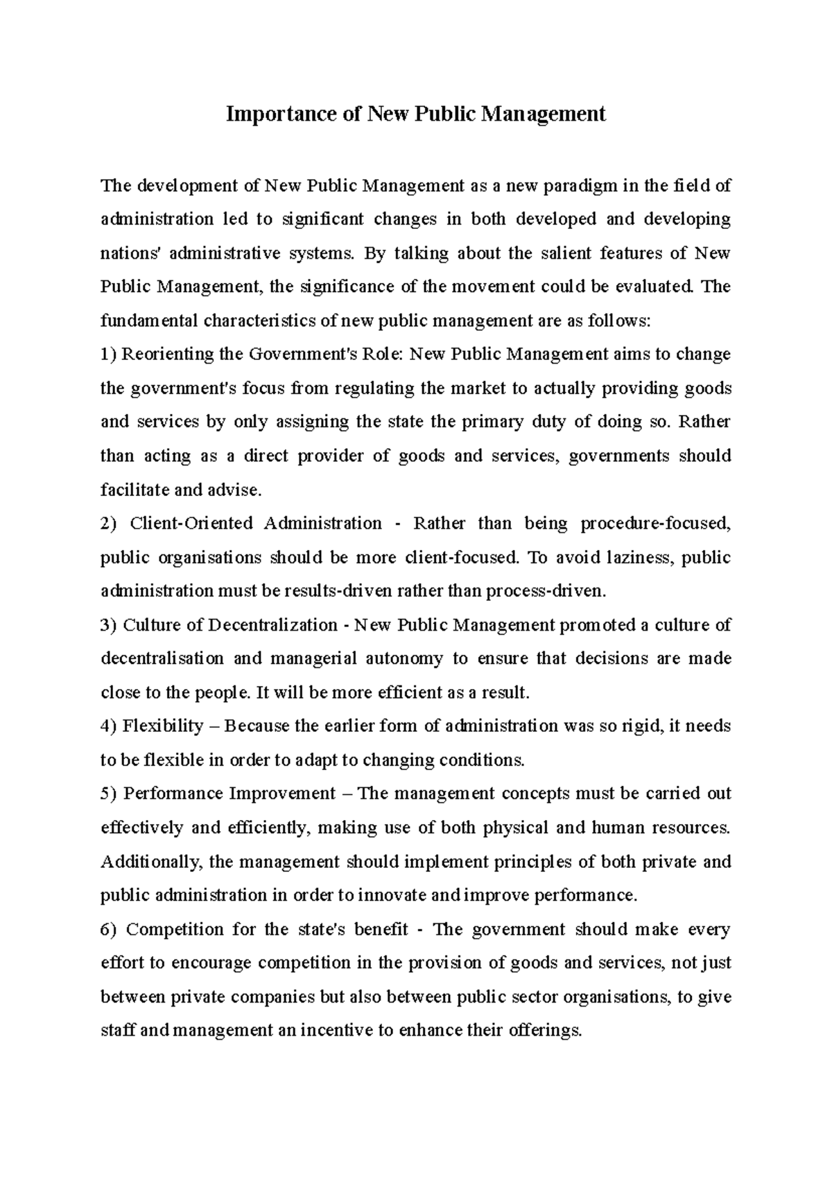 Importance of New Public Management - By talking about the salient ...