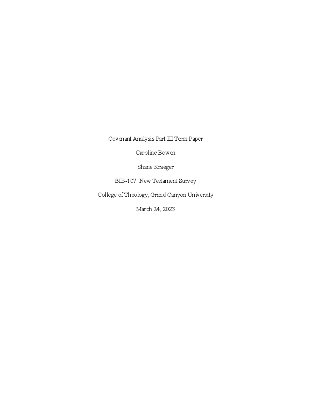 Covenant Fulfillment Term Paper - Covenant Analysis Part III Term Paper ...