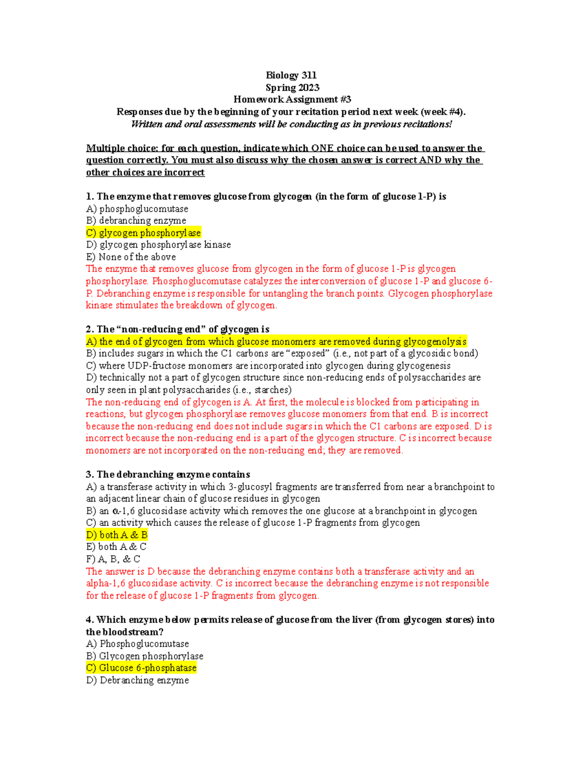 Bio311 - week 4 hw - Recitation answers - Biology 311 Spring 2023 ...