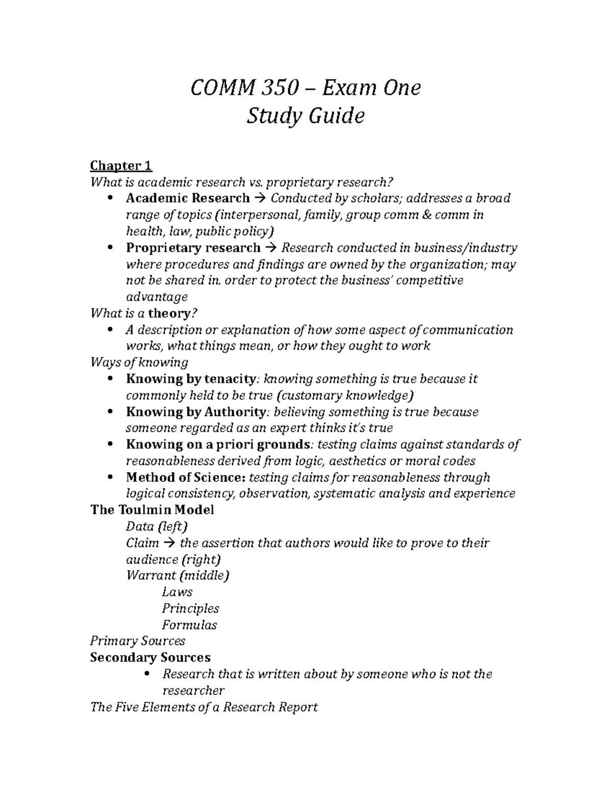 COMM 350 – Exam One Study Guide - COMM 350 – Exam One Study Guide ...
