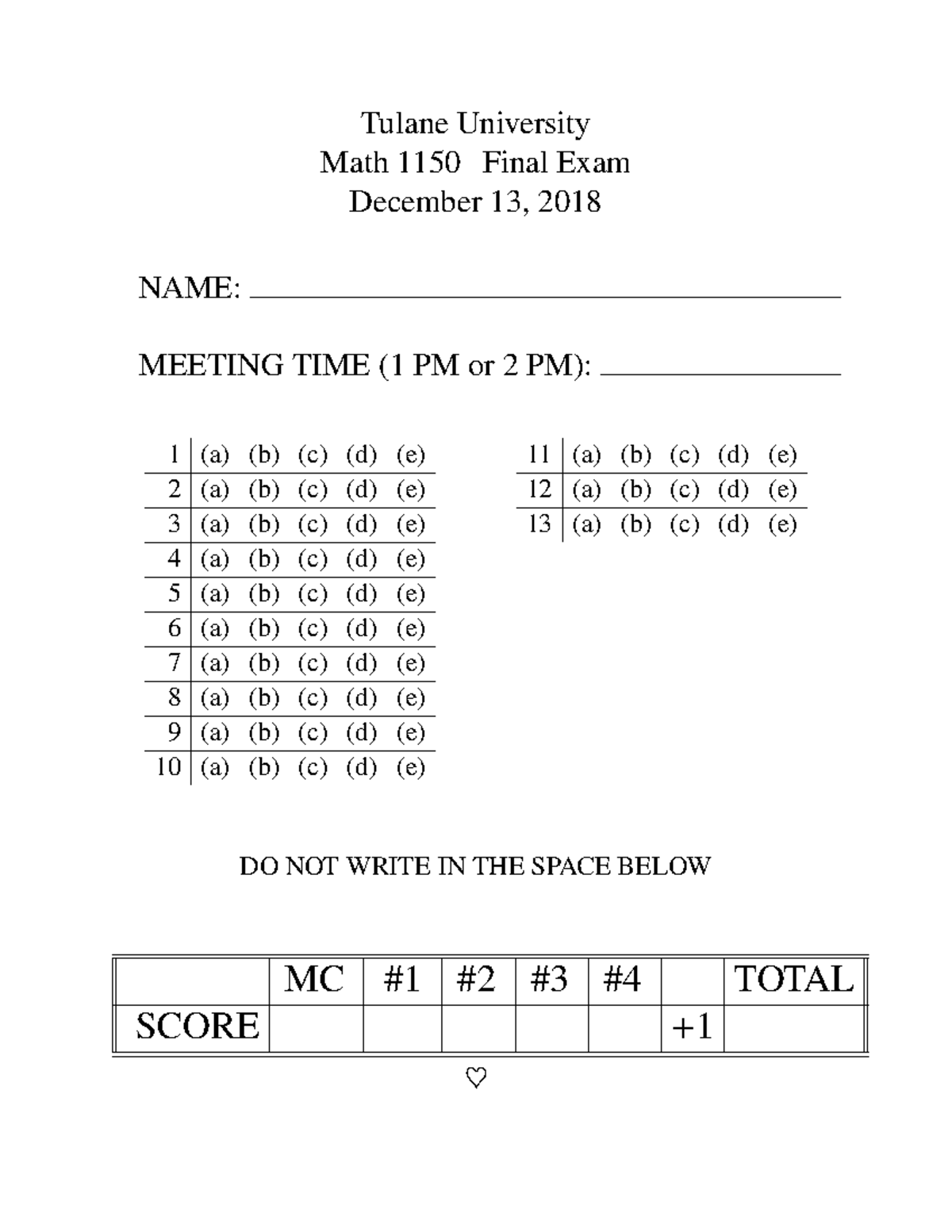 Tulane University Final Exam Schedule Fall 2023