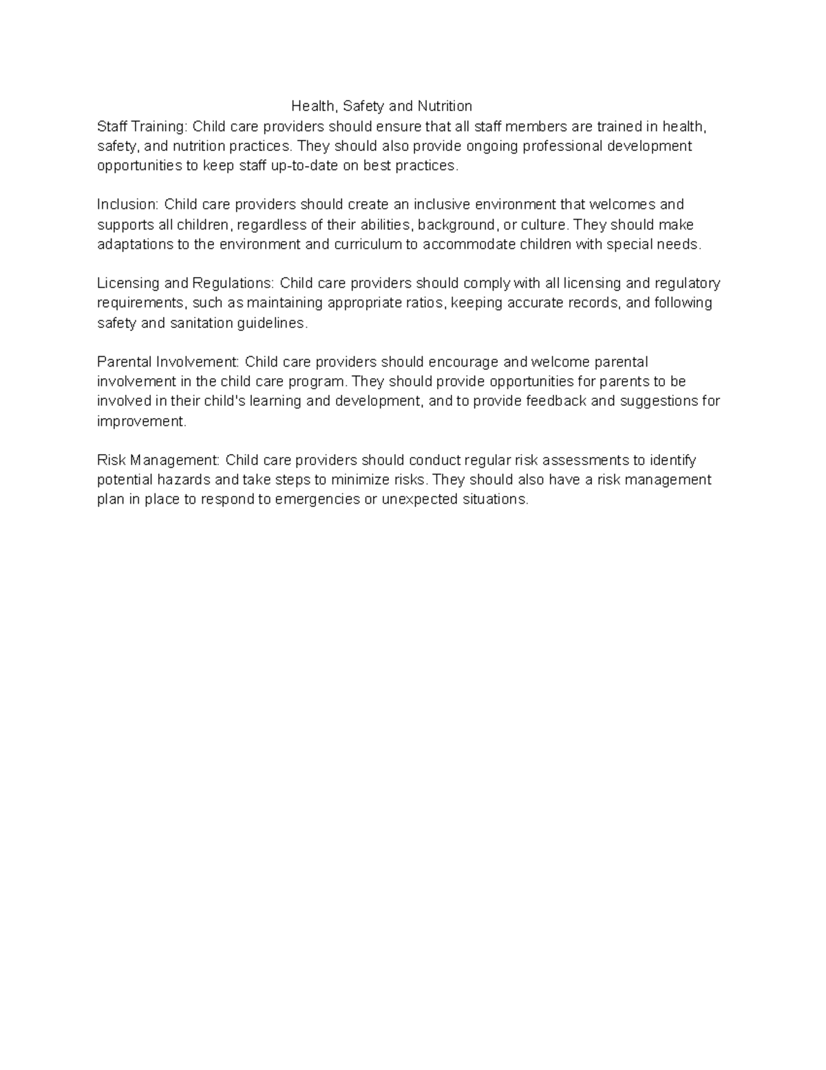 Health, Safety and Nutrition notes 6 Health, Safety and Nutrition