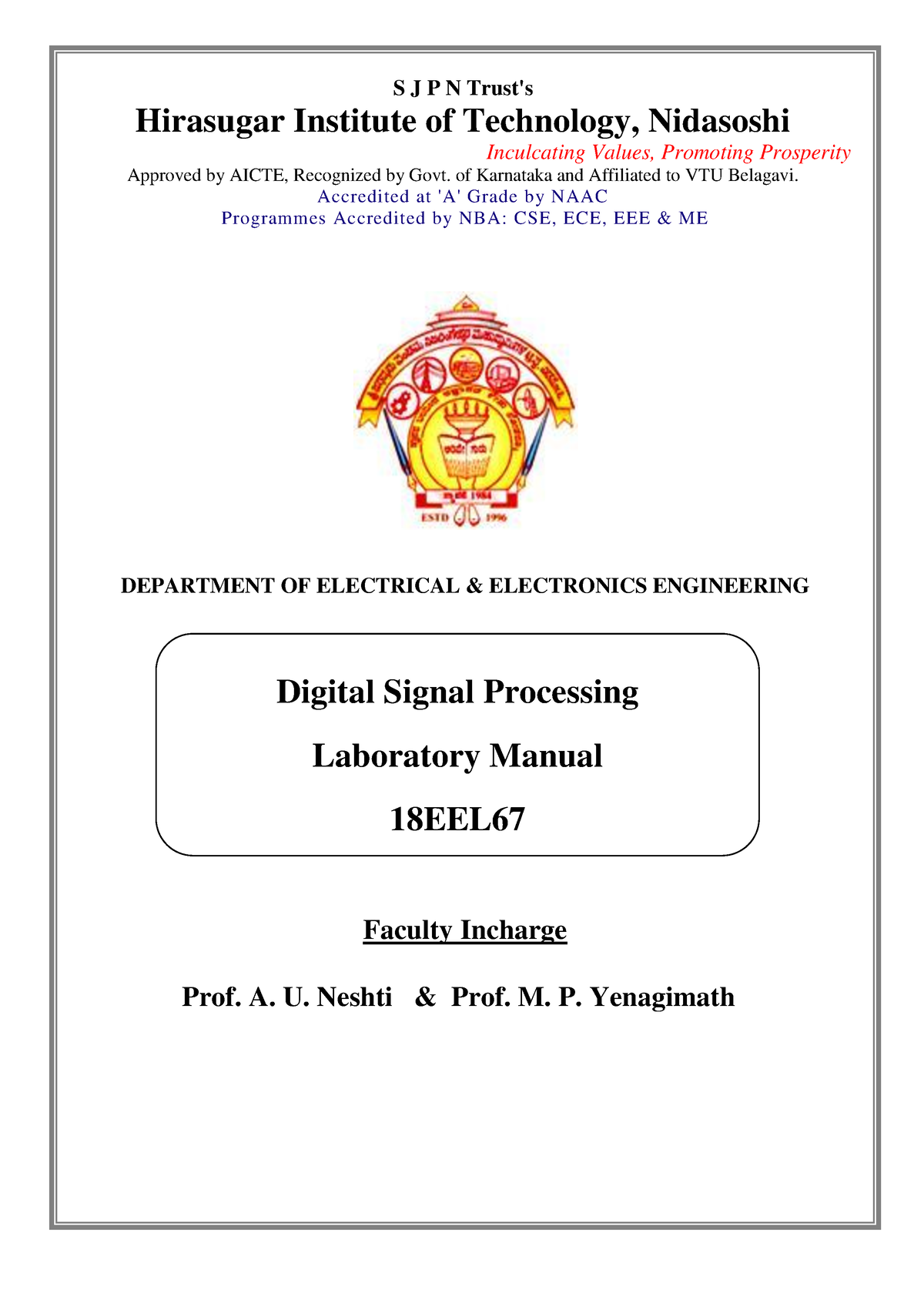 6 Digital Signal Processing Lab Manual - S J P N Trust's Hirasugar ...