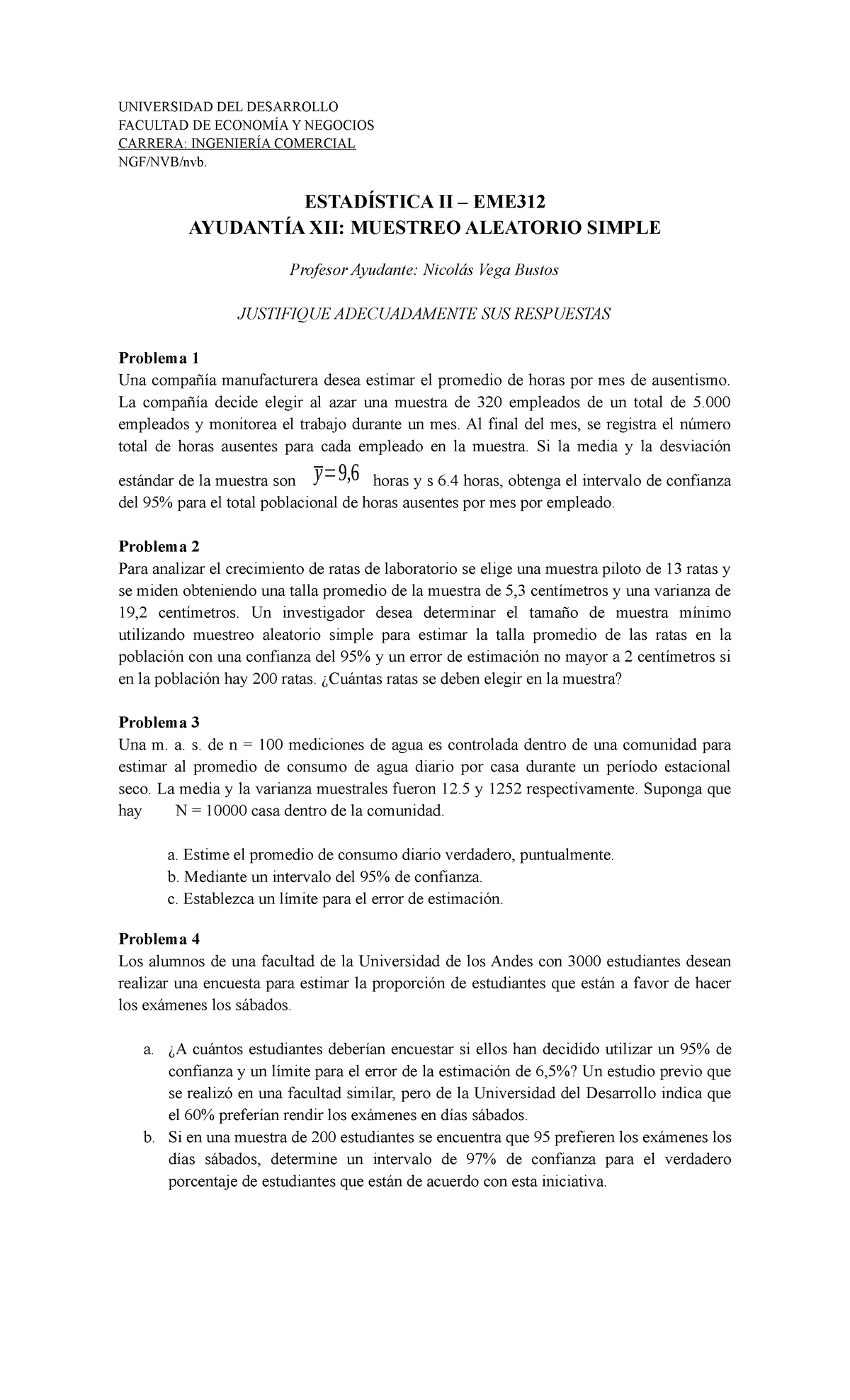 Pract 12 1er 2017 Ejercicios Sobre Muestreo Aleatorio Simple Universidad Del Desarrollo 2019