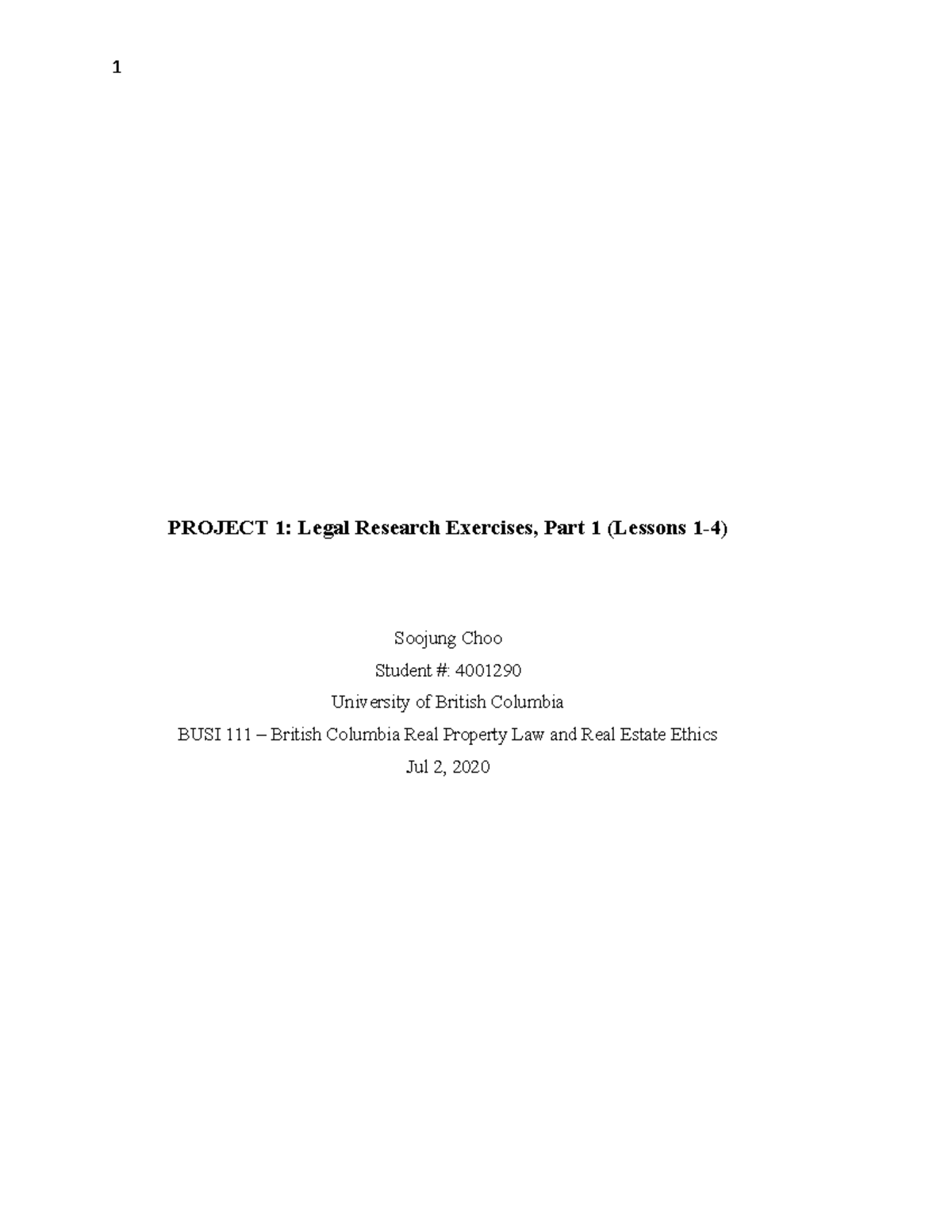 Project 1 PROJECT 1 Legal Research Exercises, Part 1 (Lessons 14