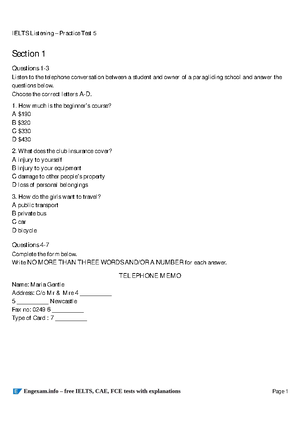 Ielts Listening Practice Test 6 Printable - Section 1 Questions 1 ...