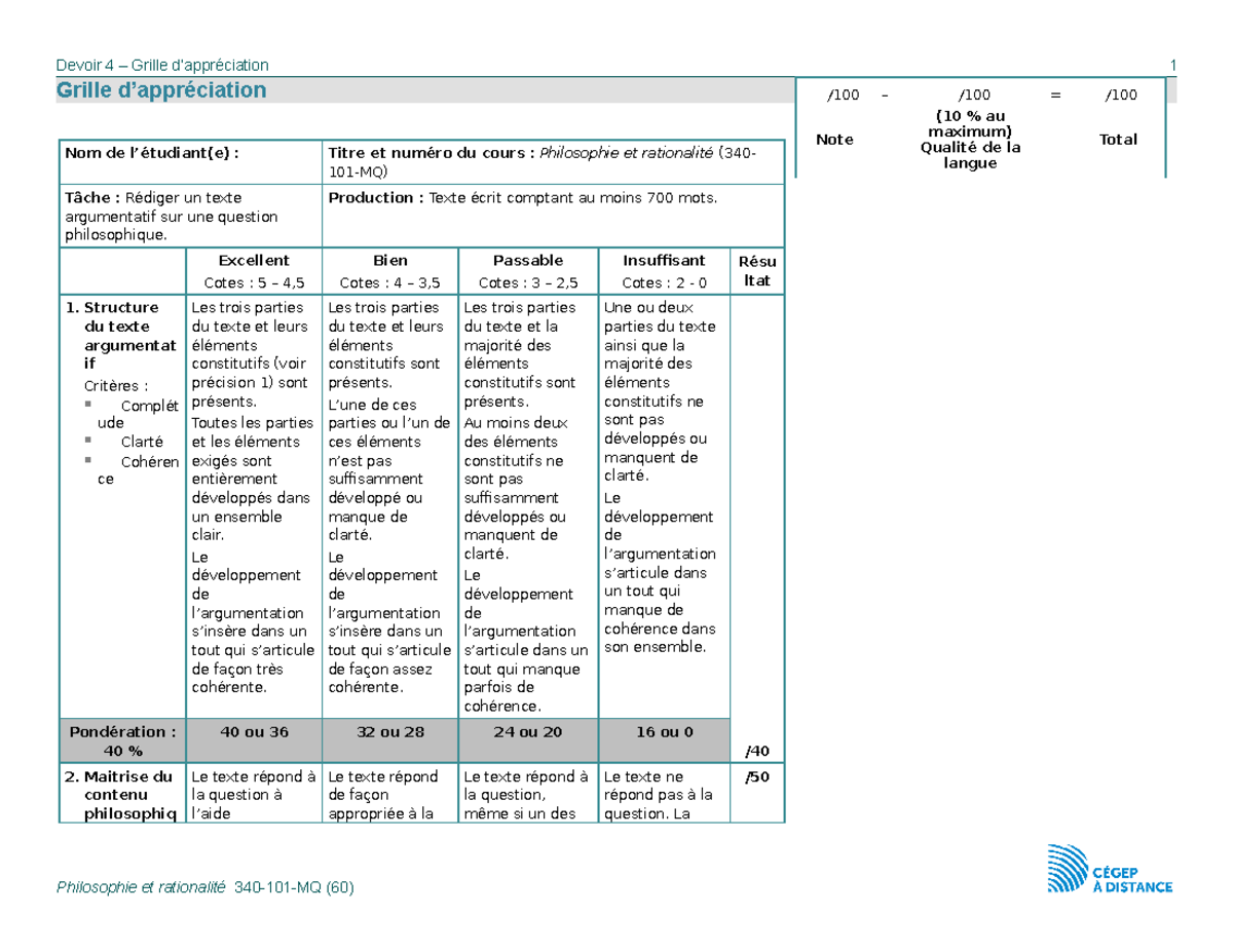 340-101-MQ dev 04 grille - Devoir 4 – Grille d’appréciation 1 Grille d ...
