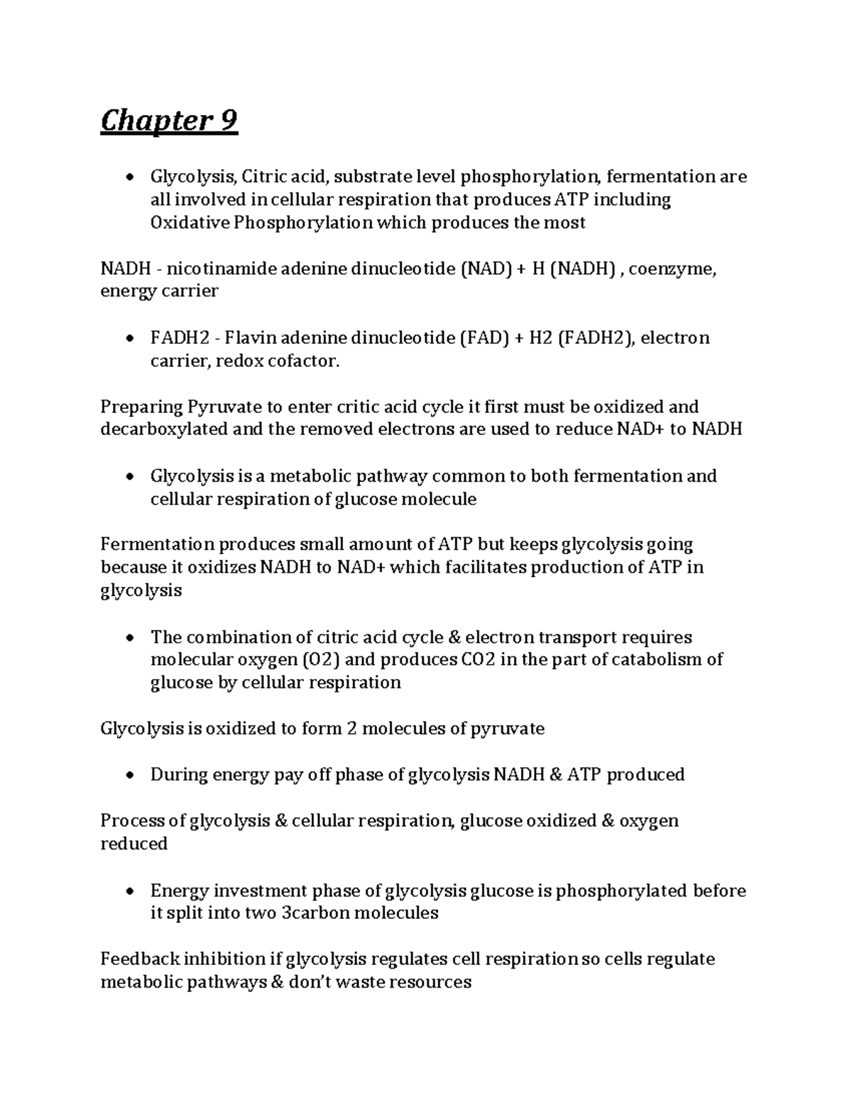 Ch.9 Bio overview - From Pearson courses. - Chapter 9 Glycolysis ...