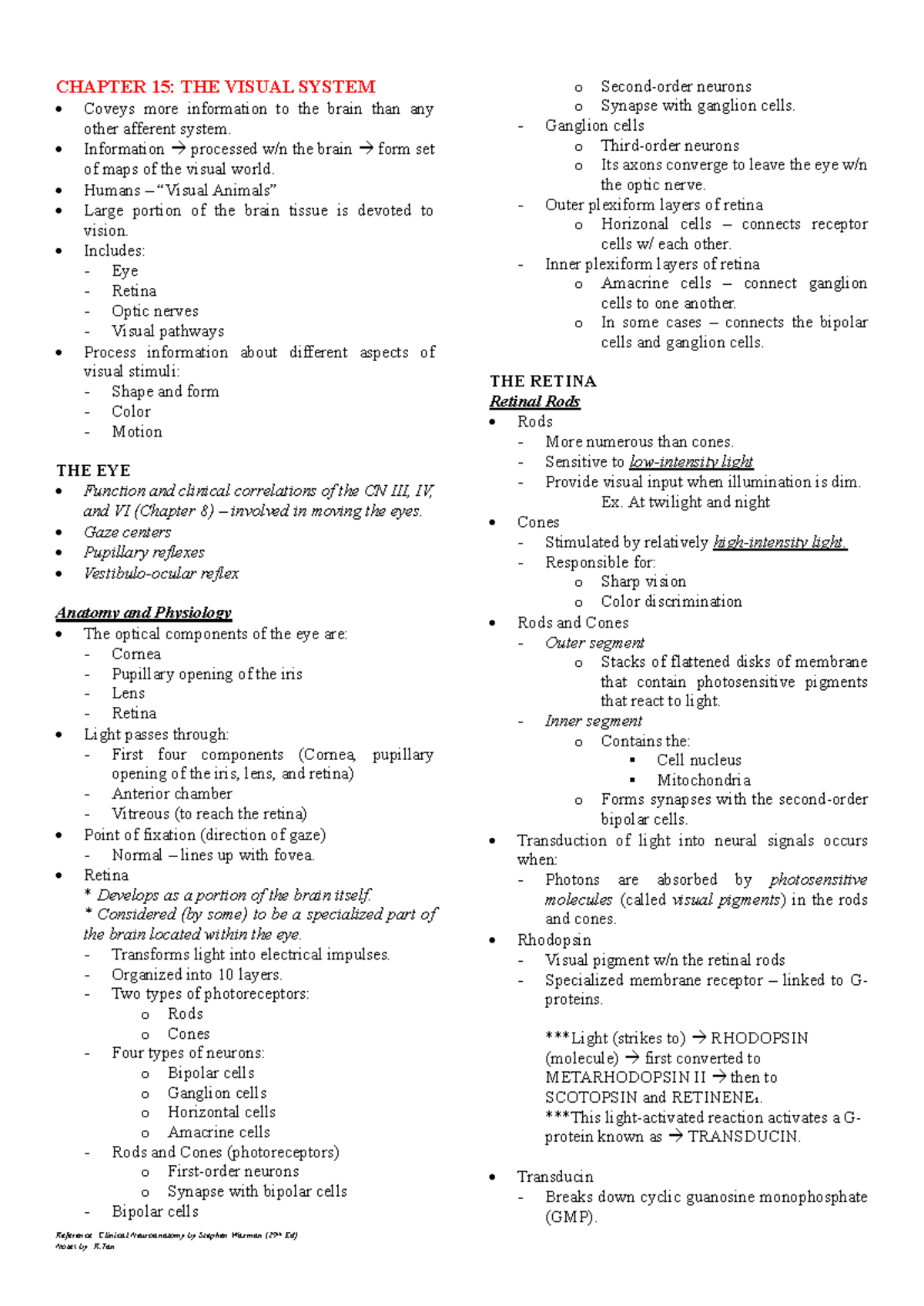 Chapter 15 - Visual System (incomplete) - Reference: Clinical ...