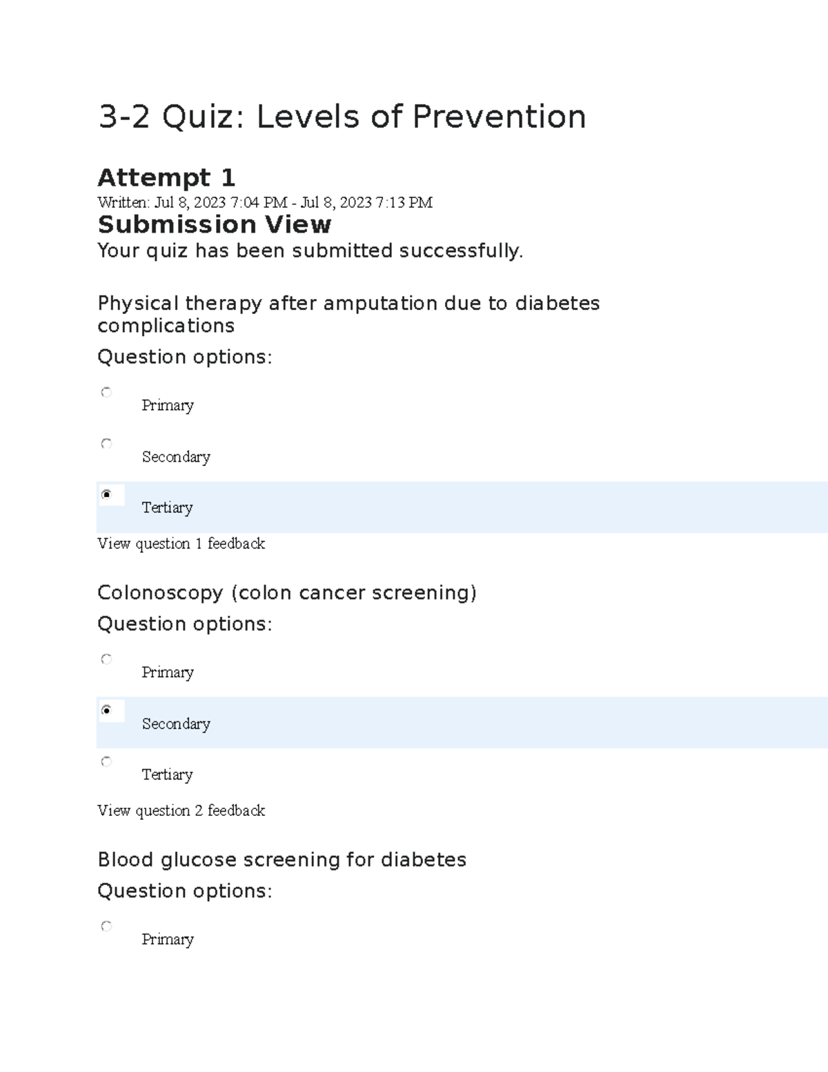 32 Quiz Levels of Prevention 32 Quiz Levels of Prevention Attempt