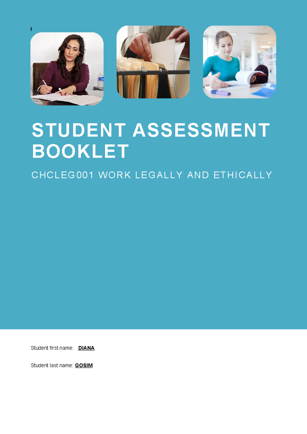 Assessment - f STUDENT ASSESSMENT BOOKLET C H C L E G 0 0 1 W O R K L E ...