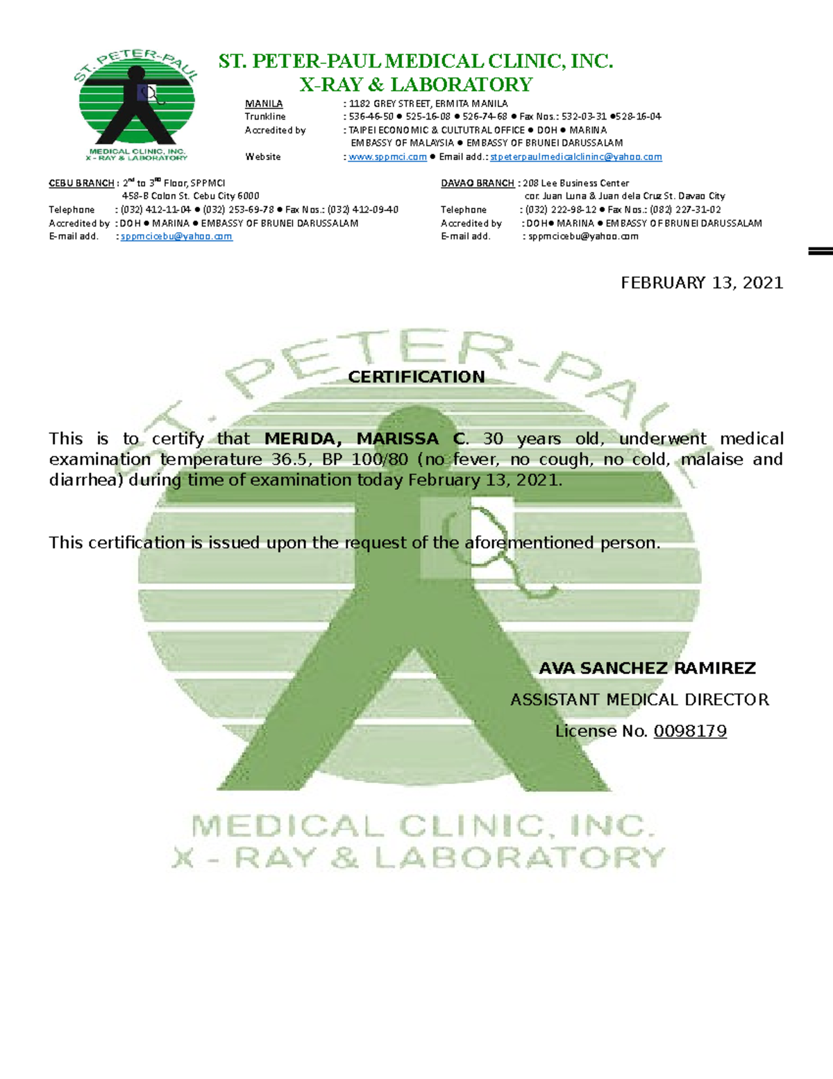 SAMPLE FORMAT OF A MEDICAL CERTIFICATE X RAY LABORATORY MANILA 