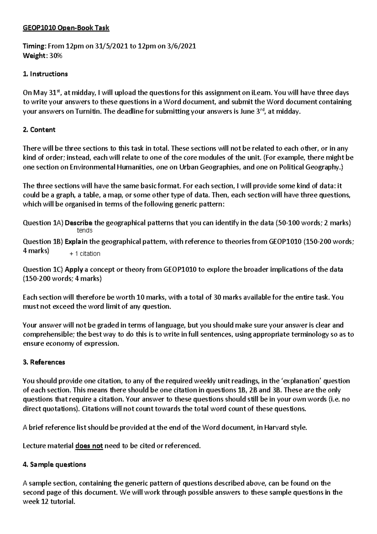 GEOP1010 Open-Book Task Instructions - GEOP1010 Open-Book Task Timing ...