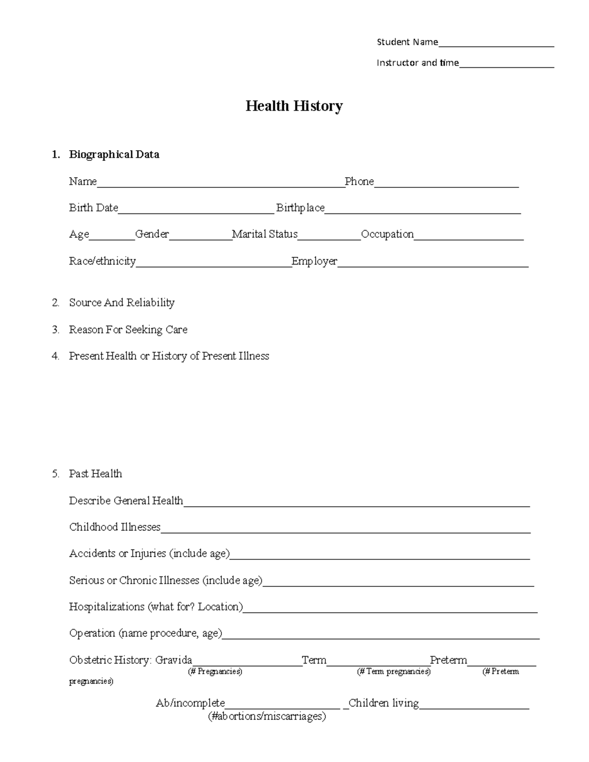 Health history-3 - Blank Form - Student Name ...